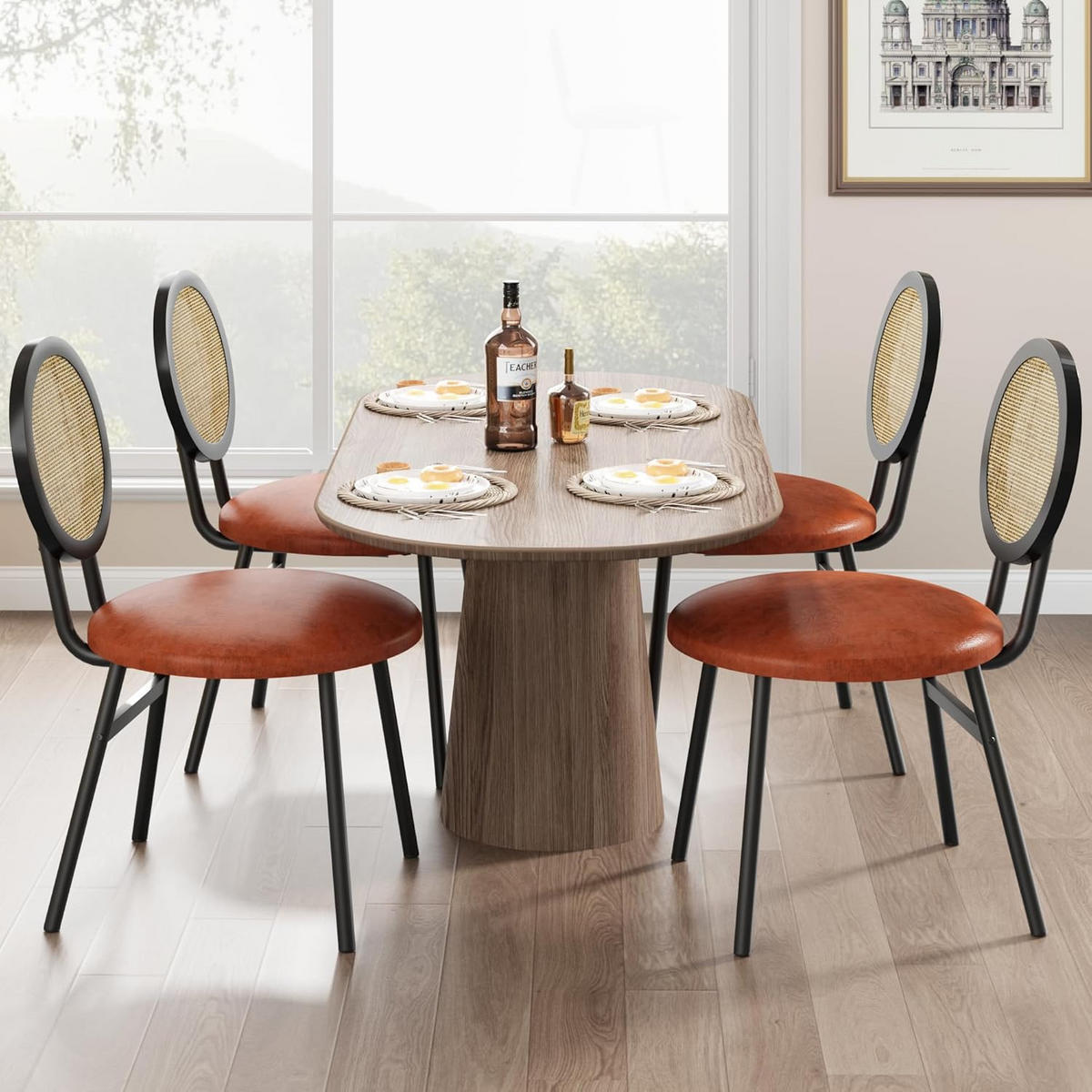 POLSTER-ESSZIMMERSTUHL 4er-Set mit Rattan-Rückenlehne und Metallbeinen Schwarz/Braun - Braun, Metall (43.1/84.1/43.1cm) - Garvee