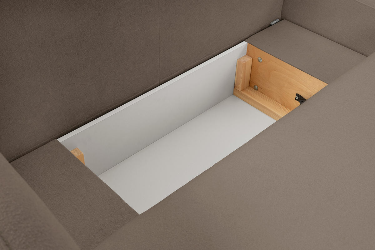 ECKSOFA AMICO R-S Braun Geflochtener Stoff mit Schlaffunktion - Braun, Holz (248/174cm) - MASSENO