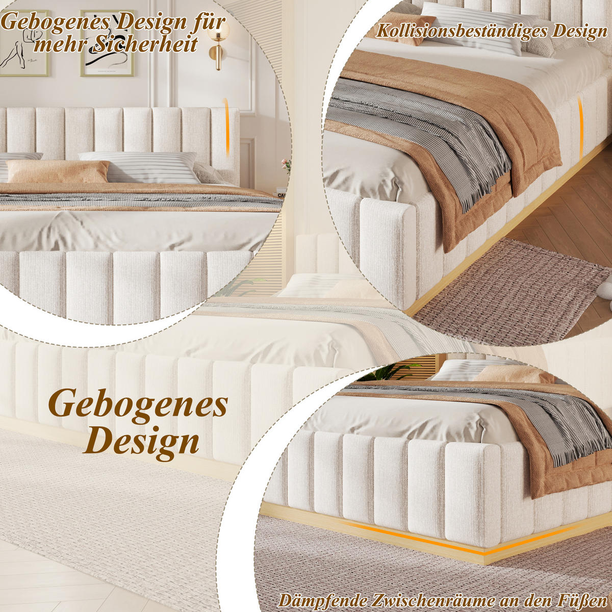 POLSTERBETT 180x200cm Lattenrost Chenille Beige - Beige, Holzwerkstoff (180/200cm) - FLIEKS