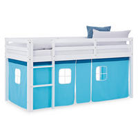 HOCHBETT 90/200 cm in weiß Bettvorhang blau - Blau/Weiß, Holz - Homestyle4u