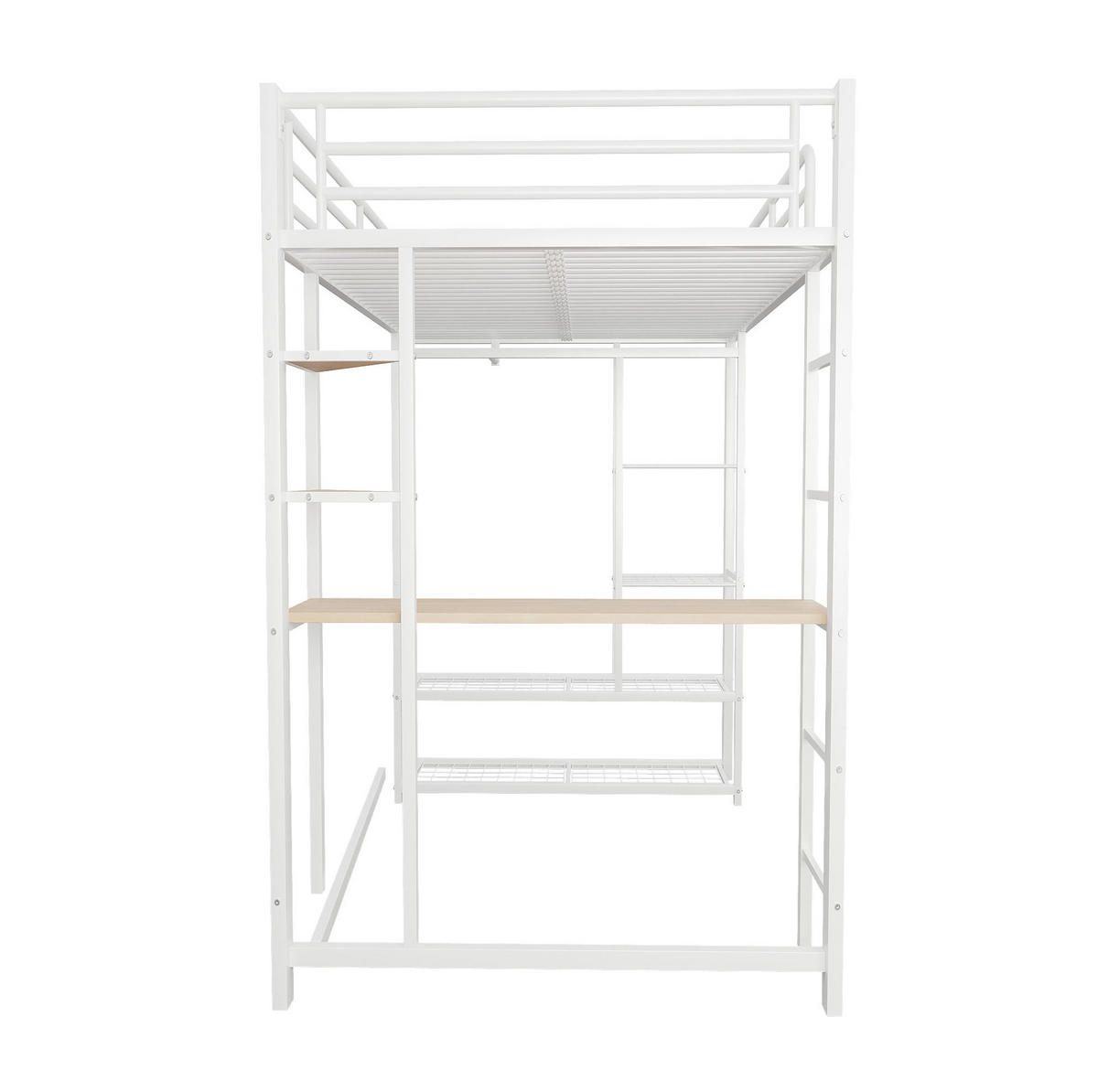 HOCHBETT aus Metall 90x200 cm in Weiß mit Schreibtisch & Kleiderstange - Weiß, Metall (90/200cm) - Modfu
