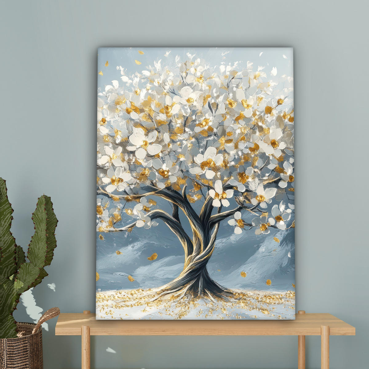 LEINWANDBILD Baum - Winter - Baum des Lebens - Modern - Gold 60x80 cm - Goldfarben, Textil (60/80cm) - MuchoWow