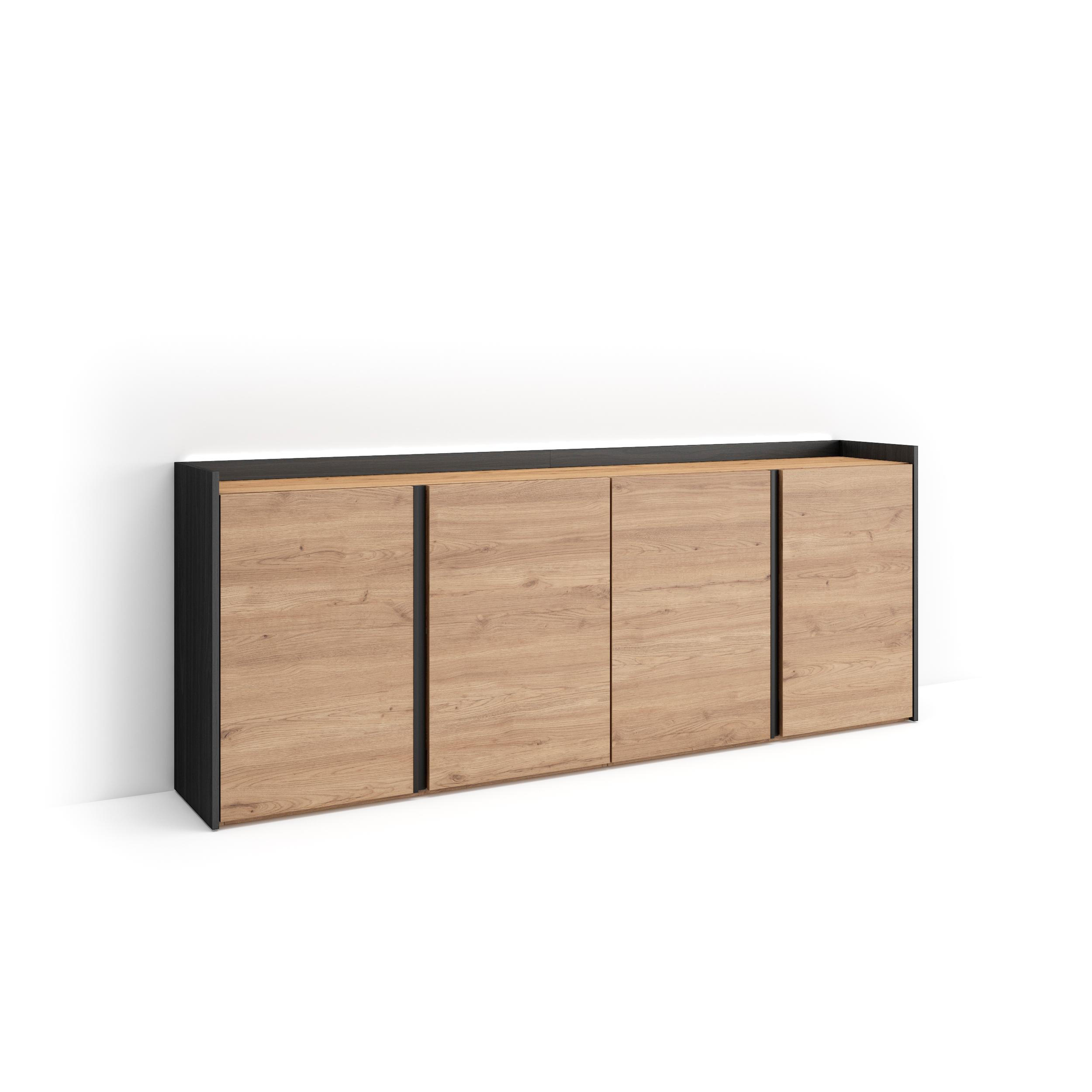 SIDEBOARD, Eiche und Schwarz, 207/35/80cm, mit Led - Eichefarben, Holzwerkstoff (207/80/35cm) - Skraut Home