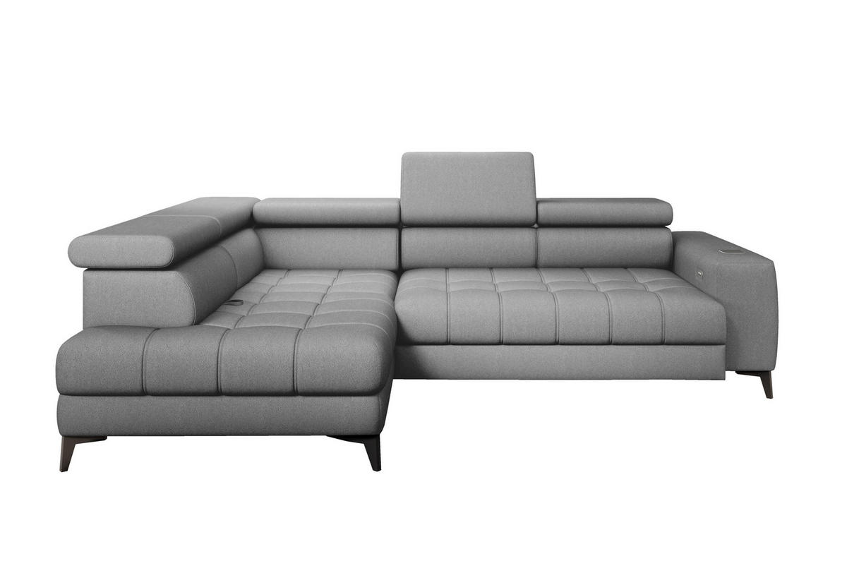 ECKSOFA BAGGIO Letto Stoff, Schlaffunktion, Bettkasten, Sitztiefe, Kopfstützen 280x196cm – Links – Grau - Grau, Holz/Textil (196/280cm) - DomoHome