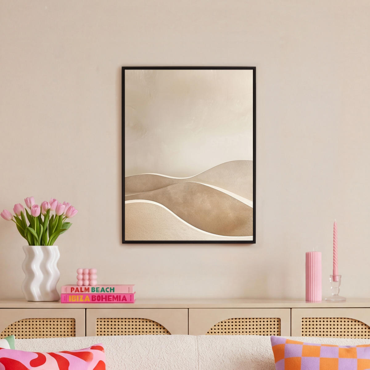 LEINWAND Bilder mit Rahmen - Beige - Natur - Abstrakt - Modern - 60x80 - Beige, Textil (60/80cm) - MuchoWow