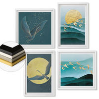 WANDBILDER 4er-Set - 50x50 cm & 40x60 cm Weißer Rahmen - Stilvolle Landschaften mit Vögeln - Weiß, Kunststoff (50/50cm) - ArtPrintCave