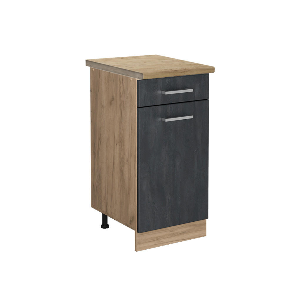 KÜCHENUNTERSCHRANK R-Line Schwarz Beton 40 cm AP Eiche - Eiche Wotan/Schwarz, Holzwerkstoff (40/81.6/60cm) - Vicco