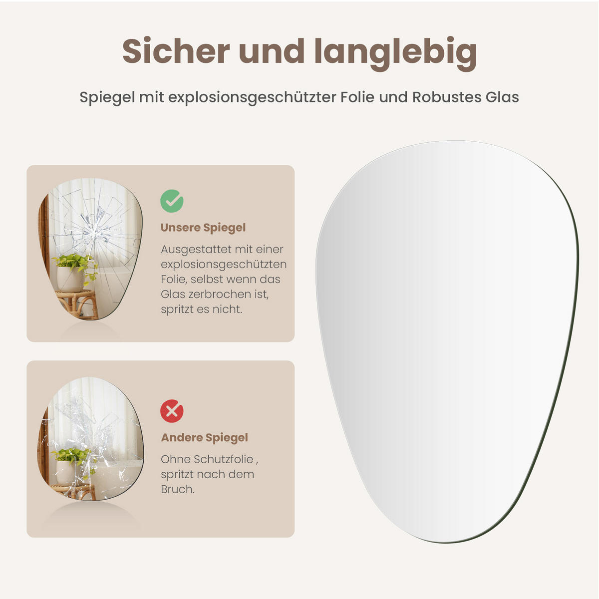 WANDSPIEGEL Asymmetrisch Umweltspiegel 80/60/2,5 cm - Weiß, Glas (60/2.4/80cm) - EMKE