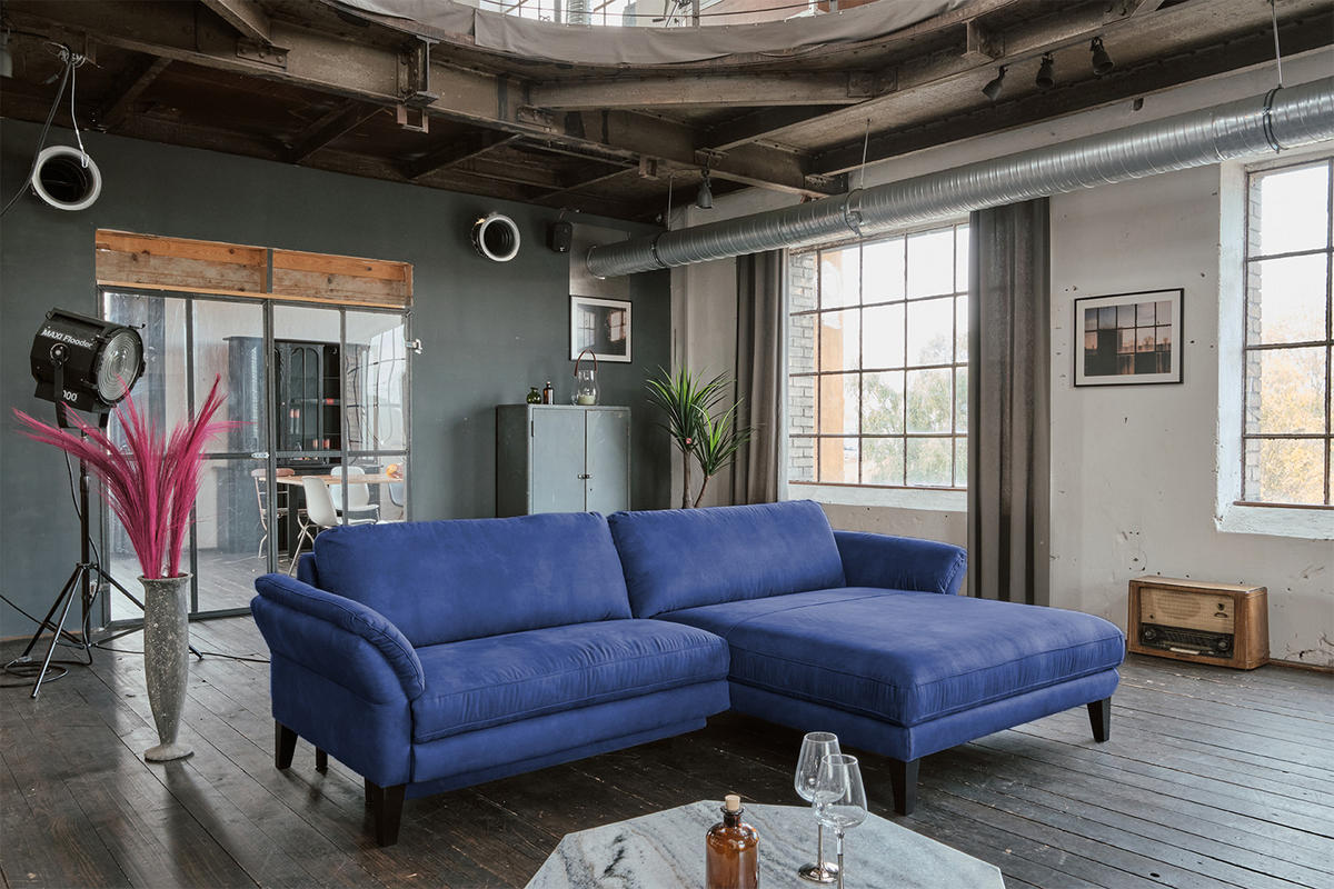 ECKSOFA MALTA Blau Webstoff - Blau/Schwarz, Buchenholz/Textil (302/175cm) - KAWOLA
