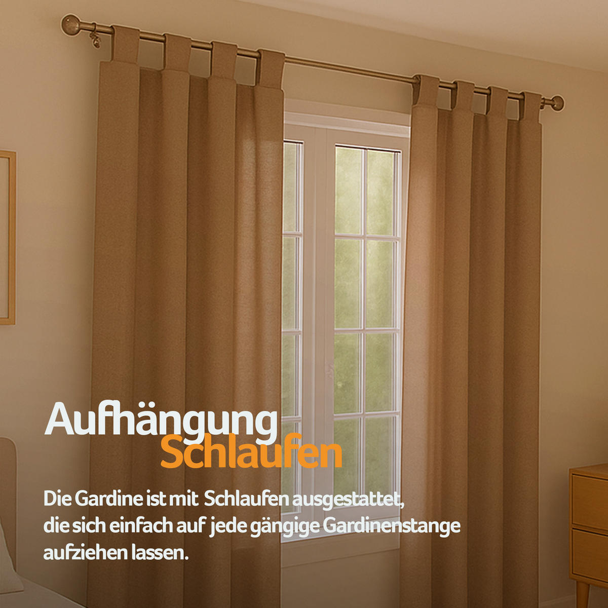 SCHLAUFENSCHAL blickdicht 140x175 cm Hellbraun 2er-Pack - Hellbraun, Textil (140/175cm)