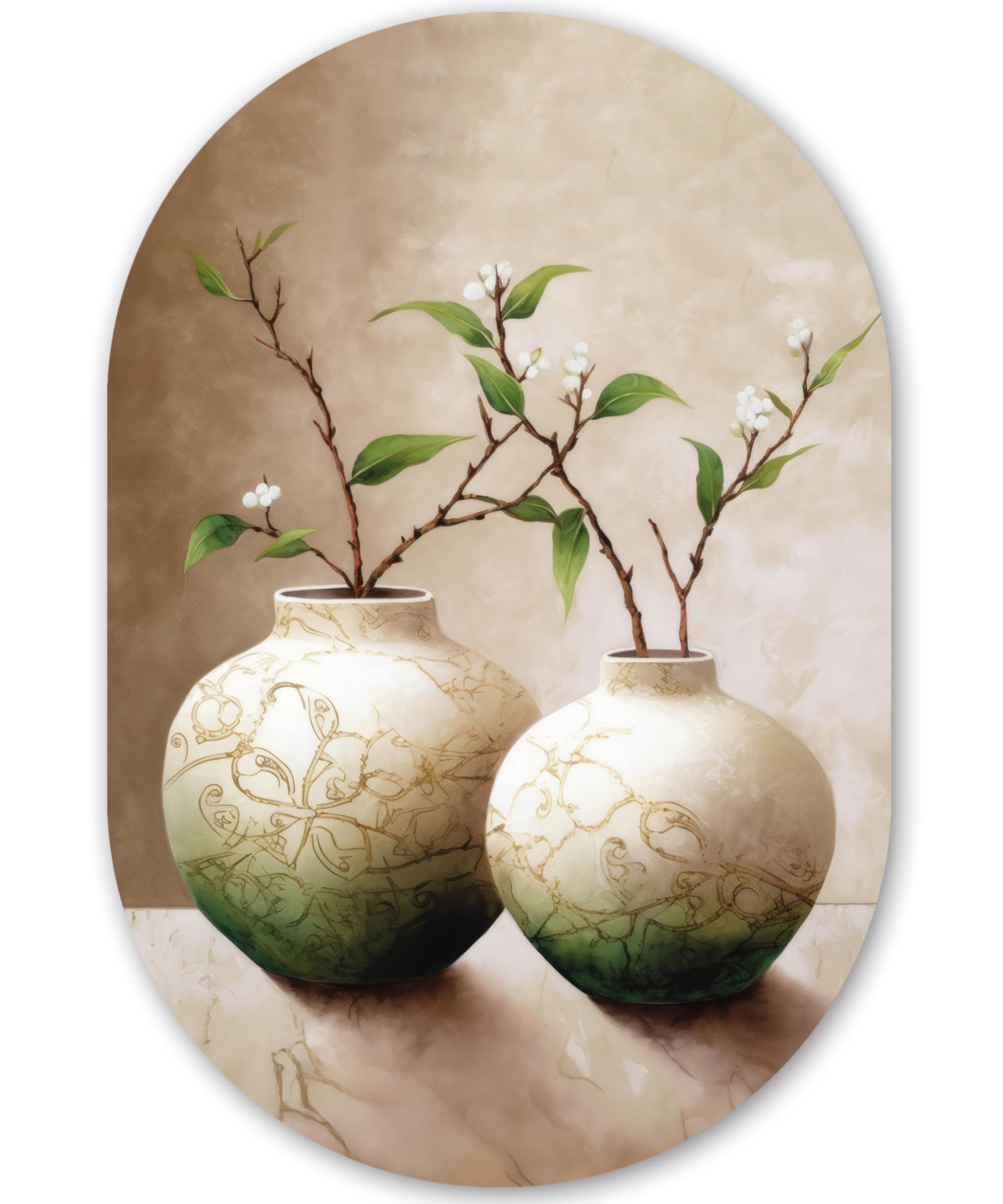 WANDBILD Blumen - Vase - Weiß - Botanisch - Beige 40x60 cm - Ecru, Kunststoff (40/60cm) - MuchoWow