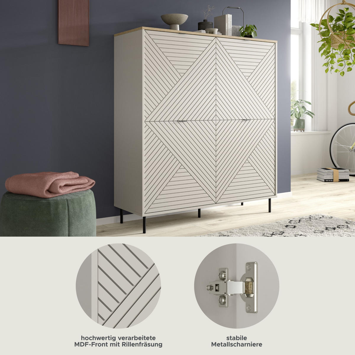 HIGHBOARD Campus Kaschmir 124/40/135 cm - Beige, Holzwerkstoff (124/135/40cm) - Xonox