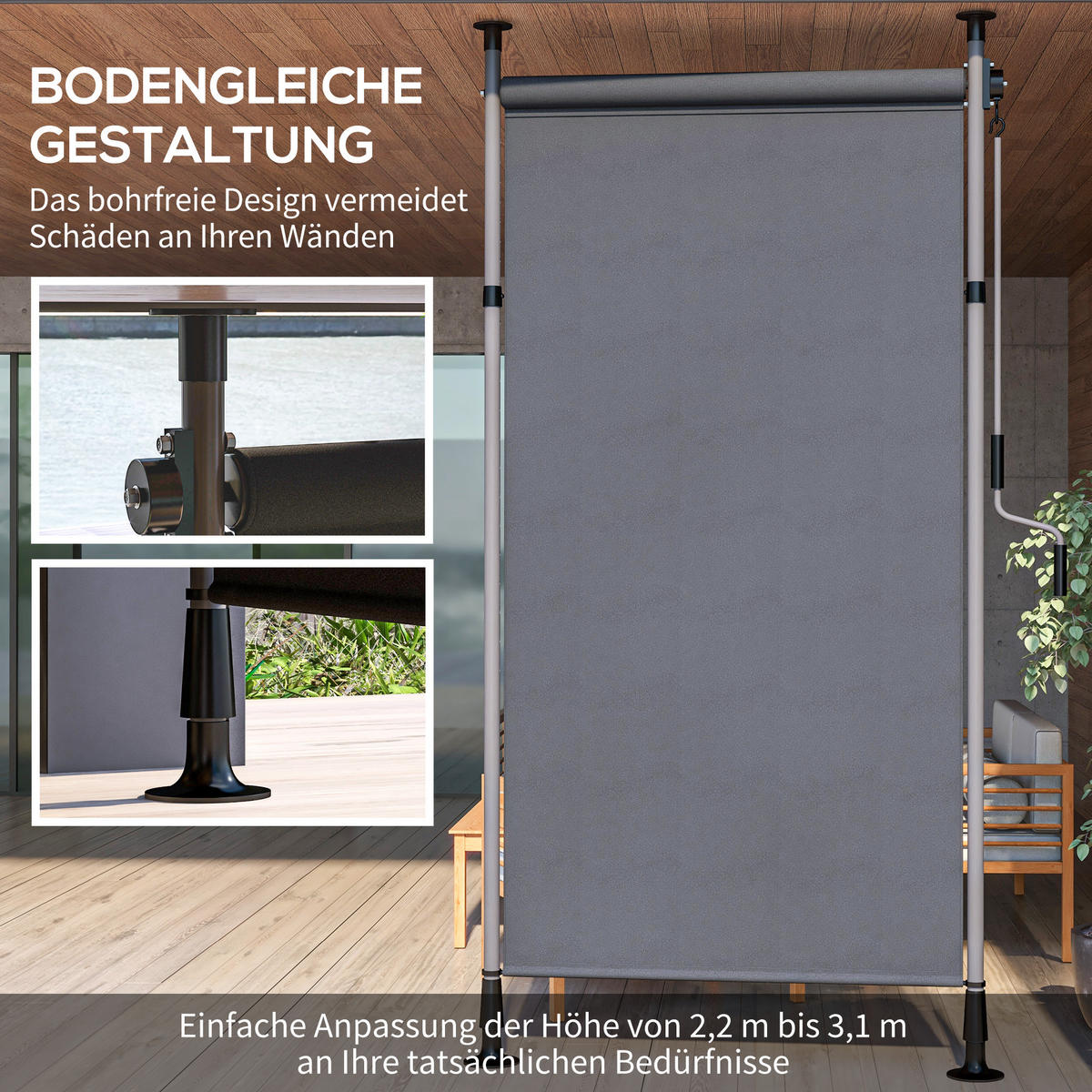 SENKRECHTMARKISE, Polyester, Dunkelgrau - Dunkelgrau, Kunststoff/Metall (2.8/310/150cm) - Outsunny