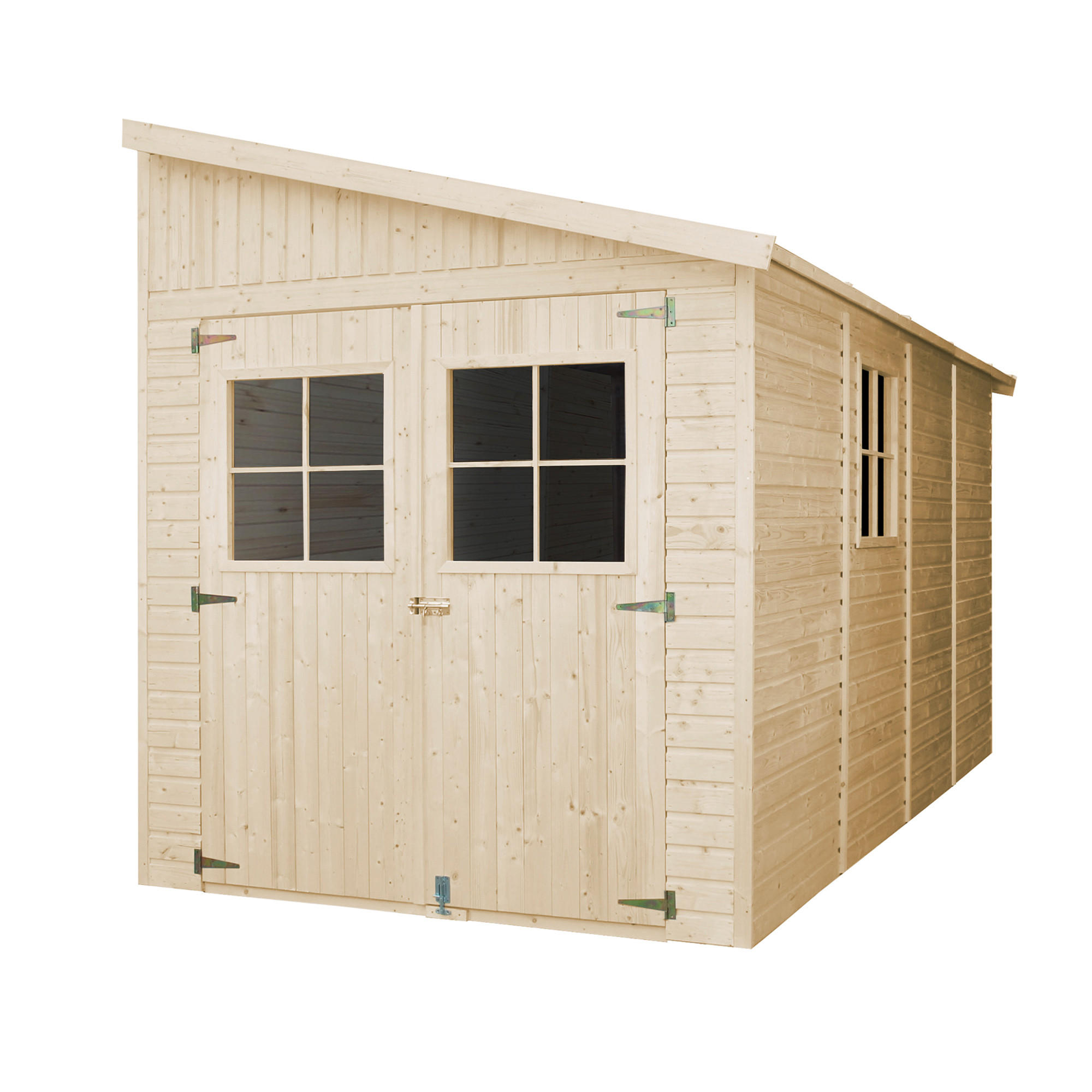 HOLZ-GARTHENHAUS (mit Seitenwand) MIT IMPRÄGNIERTEM BODEN - H244x216x416 cm/8 m2 -IMBELA M340A+M340G - Beige, Holz (218/250/395cm) - Timbela