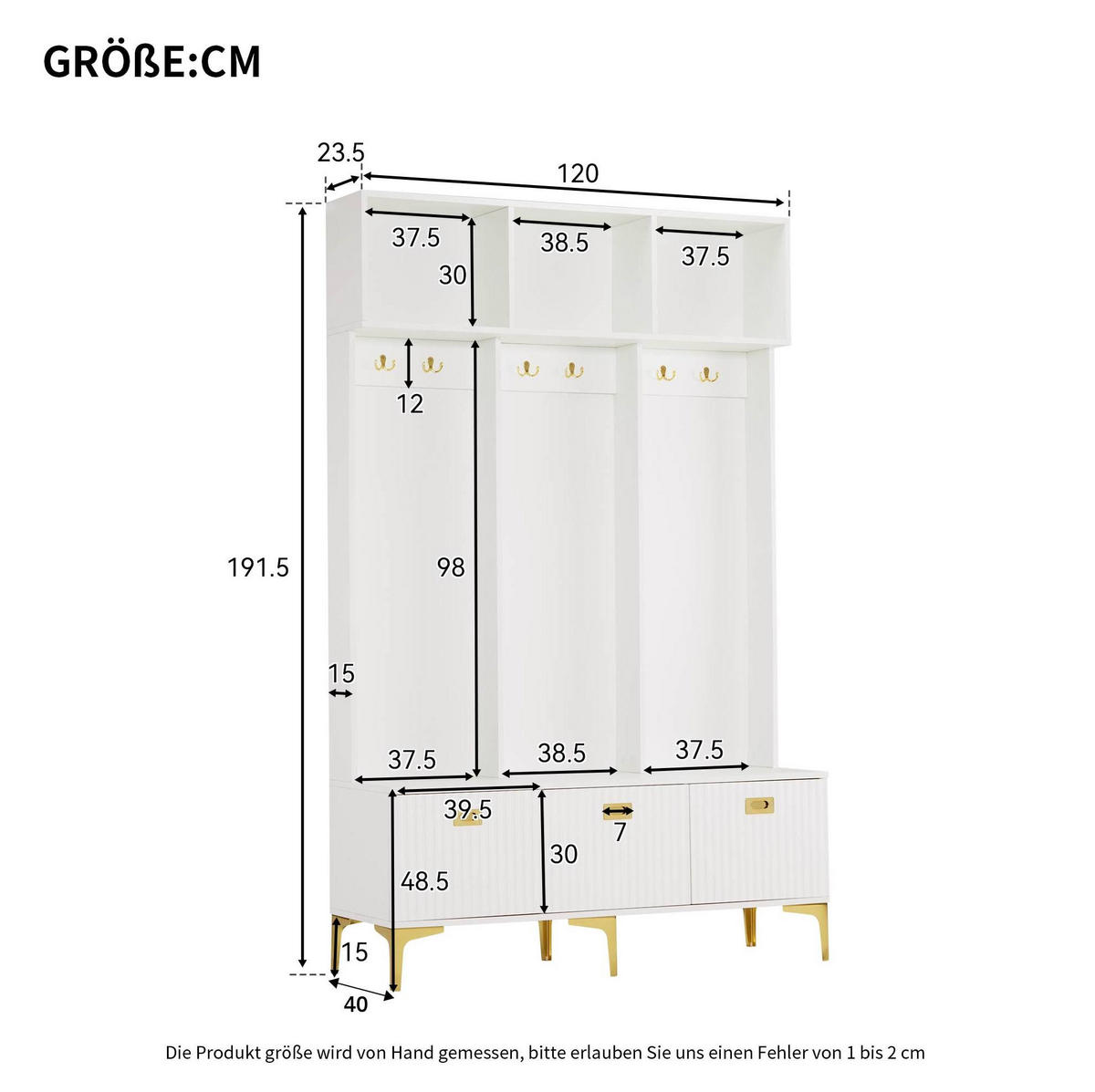 GARDEROBE 120/191,5/23,5 cm Weiß aus Spanplatte mit Sitzbank - Weiß, Holzwerkstoff (40/191/120cm) - OKMYHOME