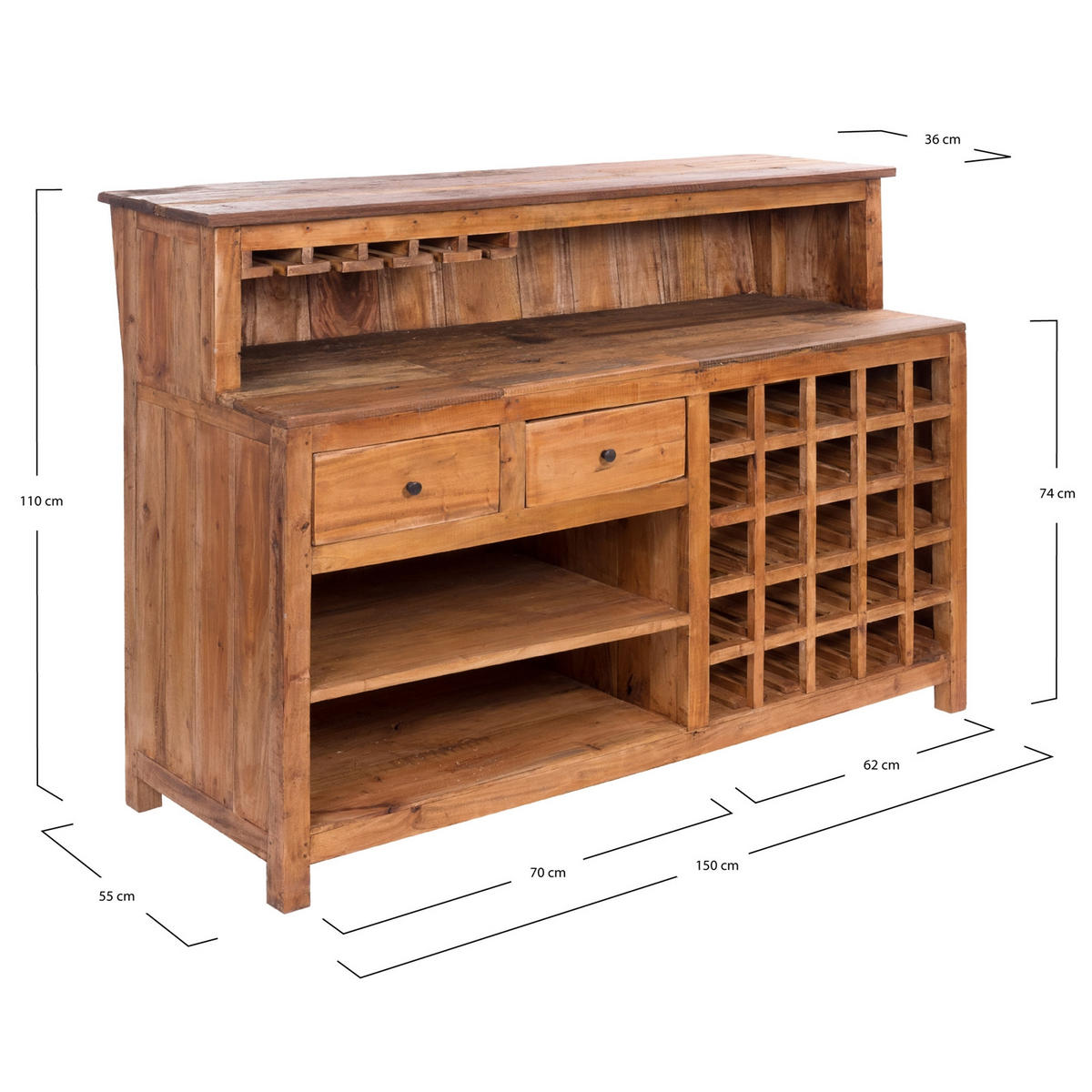 BARSCHRANK PUREWOOD Recyclingholz massiv, Vintage-Look 01 natur-vintage - Naturfarben, Holz (150/110/55cm) - DESIGN DELIGHTS