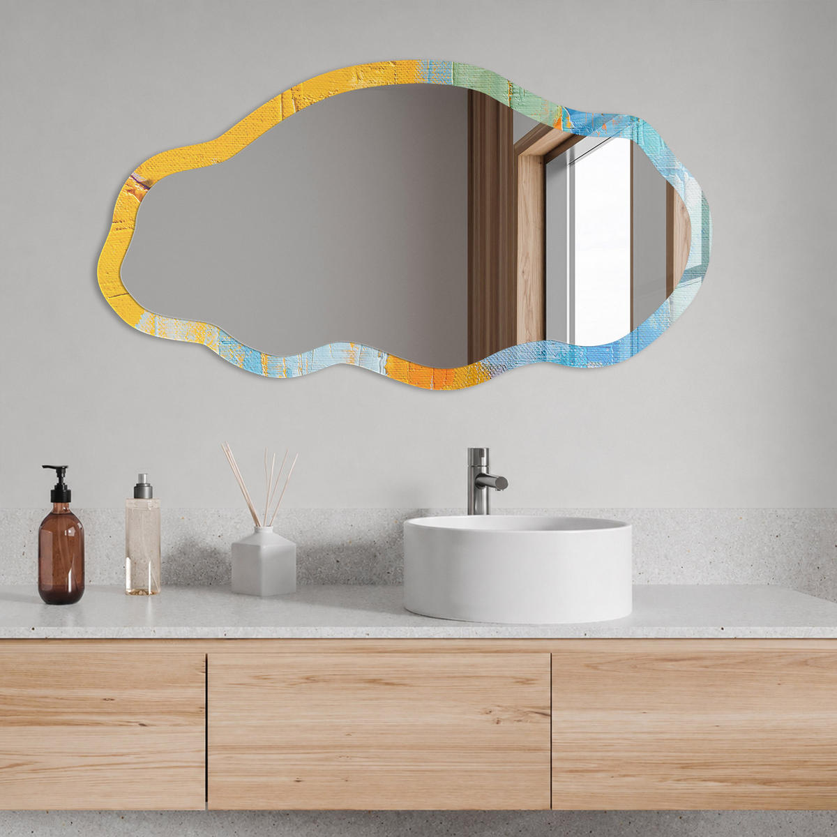 SPIEGEL 90x45 cm asymmetrisch mit Druck - Die Energie der Farbe - Transparent, Glas (45/90/0.4cm) - TULUP
