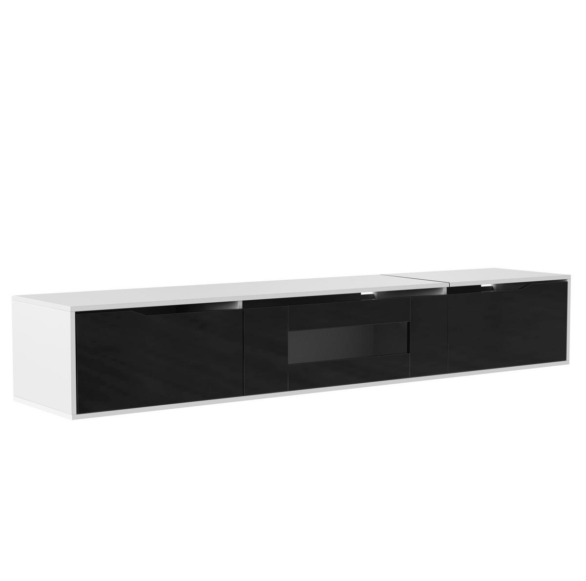 LOWBOARD 180/35/30 cm Weiß/Schwarz aus Spanplatte mit LED-Beleuchtung - Schwarz, Holzwerkstoff (35/30/180cm) - OKMYHOME