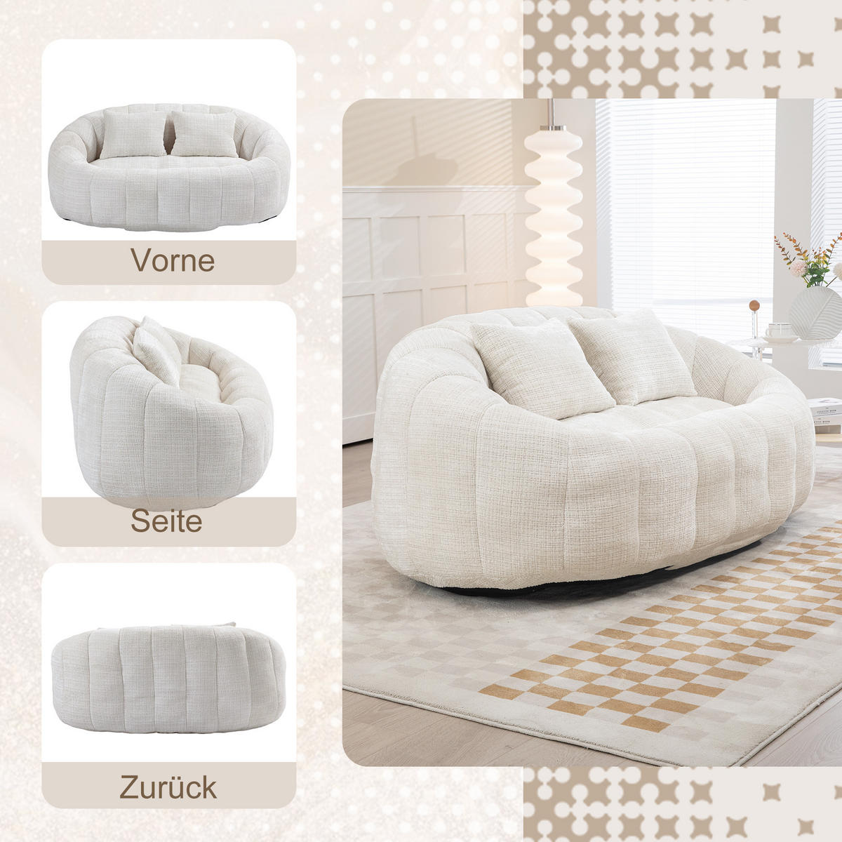 BEAN BAG SOFA – Komfortabler Lazy Lounger mit hochdichtem Memory - Beige, Textil (150/63/95cm) - Urban Meuble
