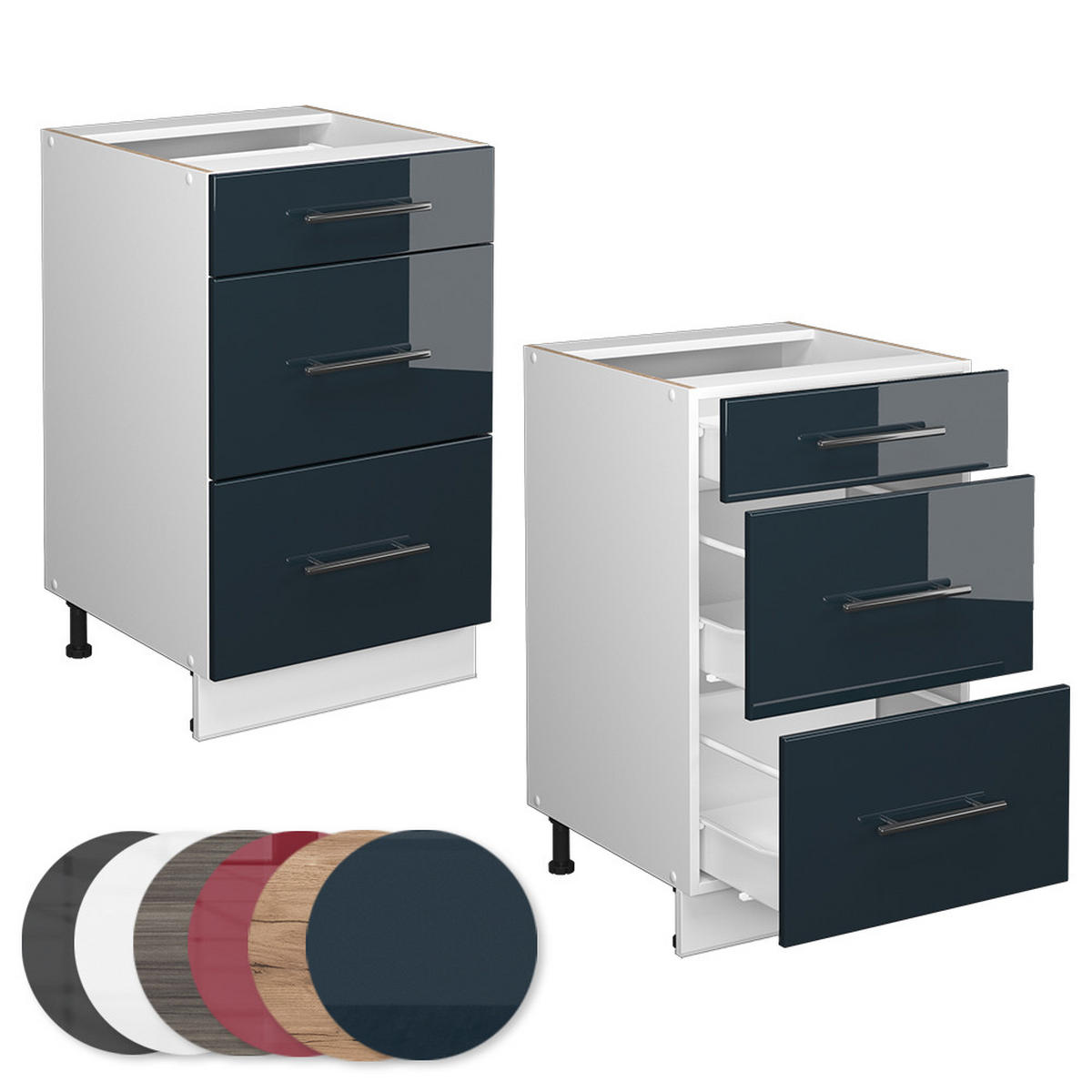 SCHUBLADENUNTERSCHRANK Fame-Line Dunkelblau Hochglanz 50 cm, AP Goldkraft - Weiß/Dunkelblau, Holzwerkstoff (50/82/60cm) - Vicco