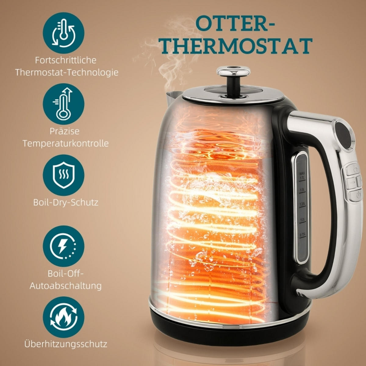 WASSERKOCHER-TOASTER SET Retro Design Temperaturregelung Schwarz - Schwarz, Kunststoff (15.9/24.8/23.2cm) - Rolipo