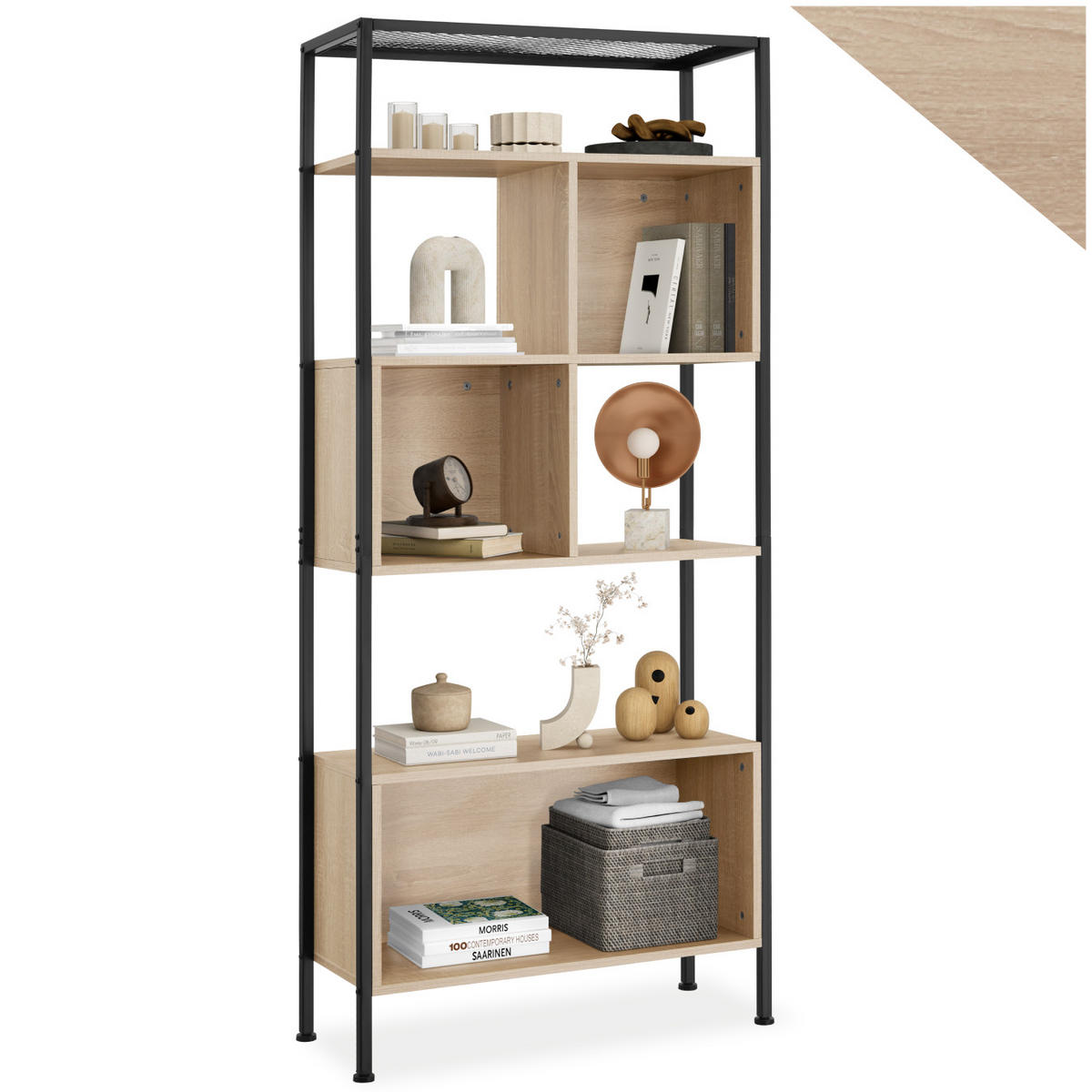 REGAL Hastings,inklusive Kippschutz, 75 x 31 x 170,5 cm,Industrial Holz hell, Eiche Sonoma - Naturfarben, Holzwerkstoff (31/170.5/75cm) - tectake
