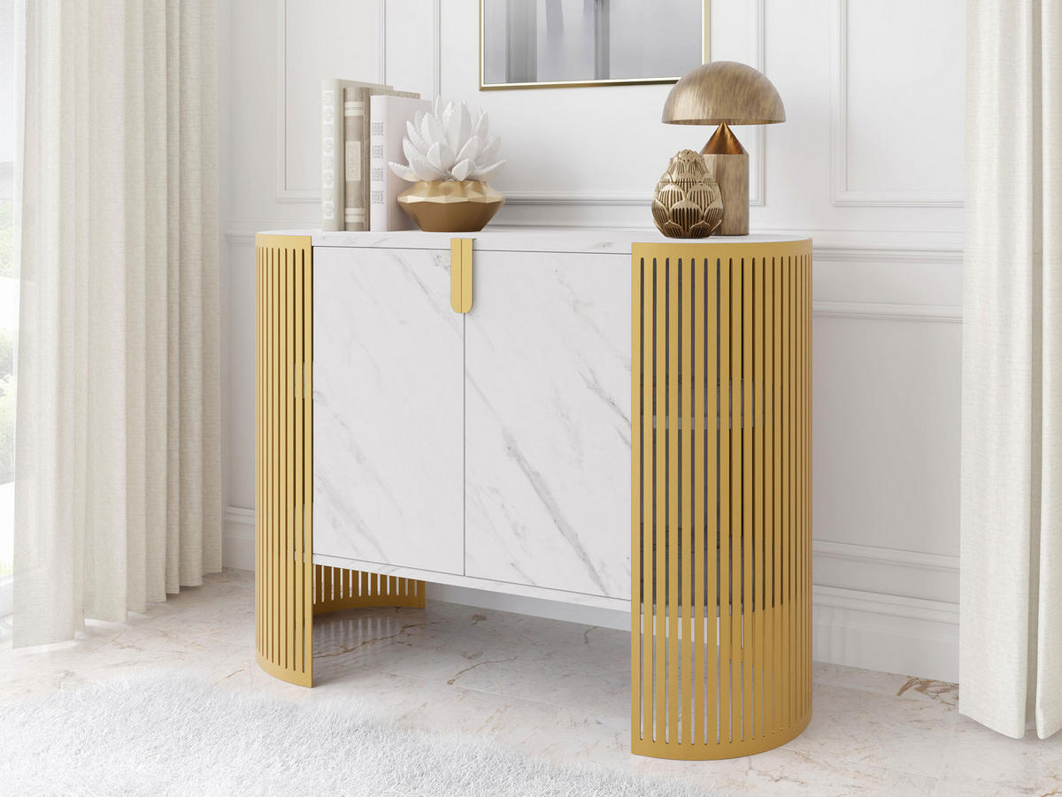 KOMMODE Fikoli Gold - Goldfarben/Weiß, Holzwerkstoff/Metall (120/90/40cm) - MIRJAN24