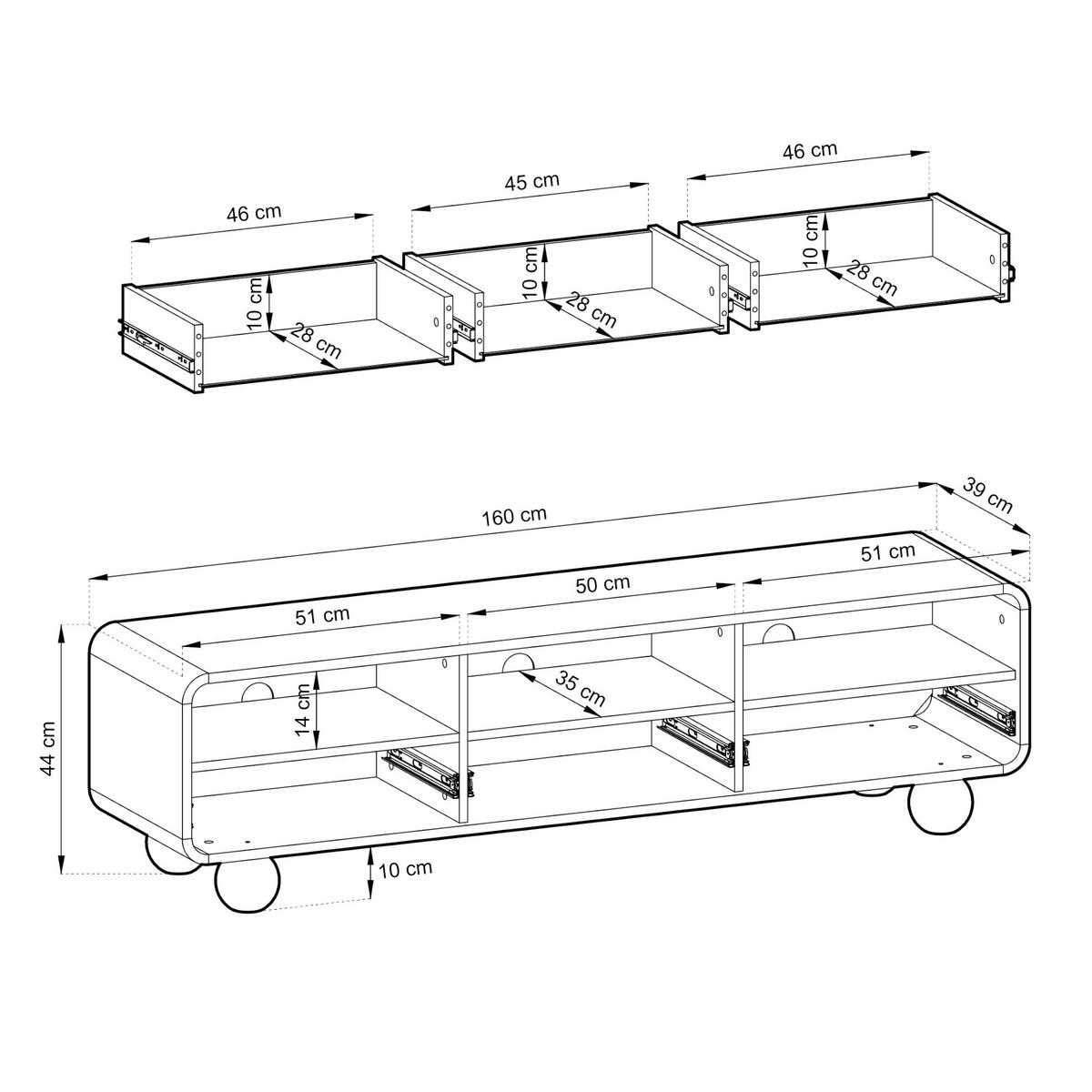 LOWBOARD TV KAMLOOPS RTV1-3S Abgerundeter Korpus, Kaschmir - Kaschmir, Holz/Holzwerkstoff (160/44/39cm) - Komodee