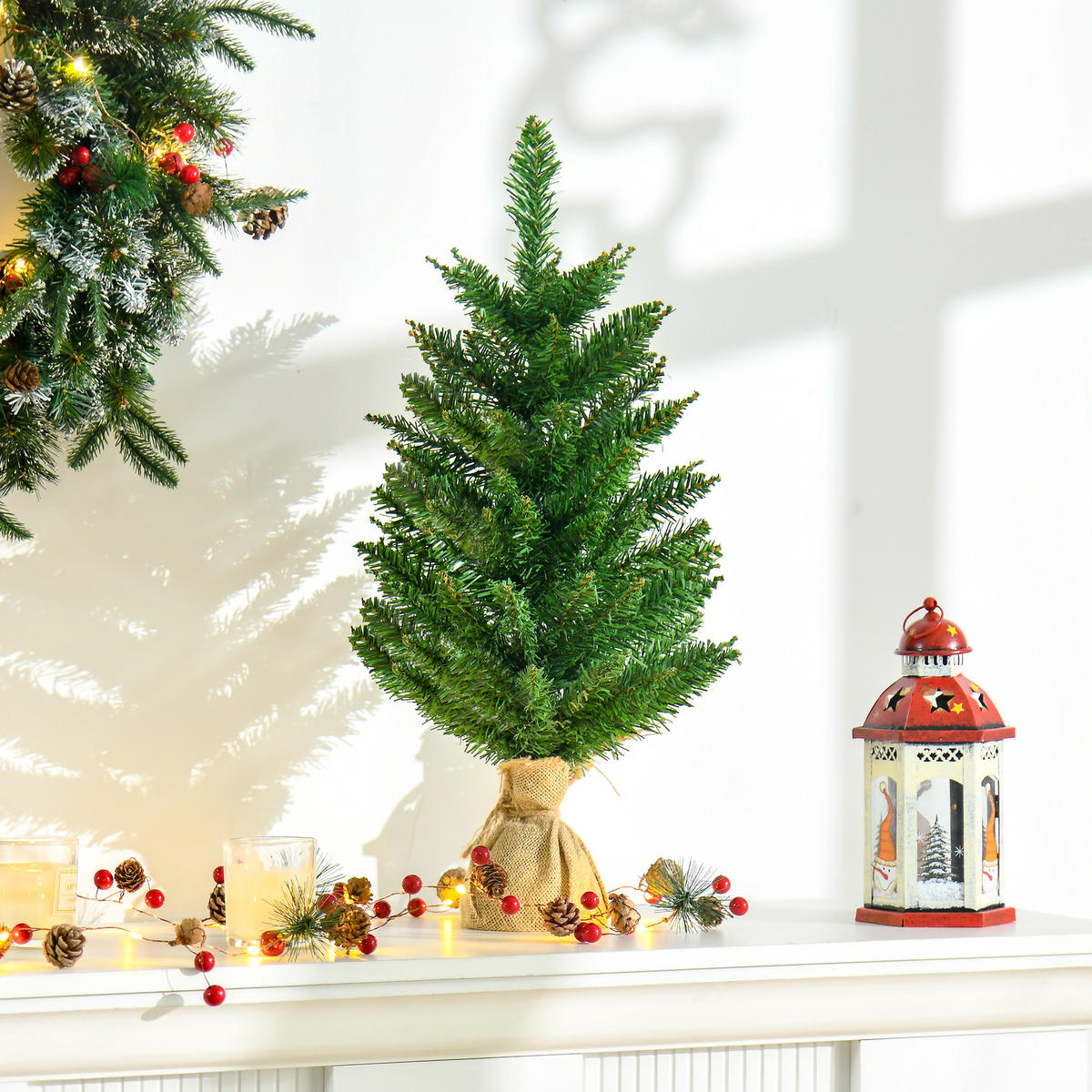 WEIHNACHTSBAUM DE-41524 Mini 60 cm mit Zementständer Mehrfarbig - Grün, Kunststoff (60cm) - ComfortXL