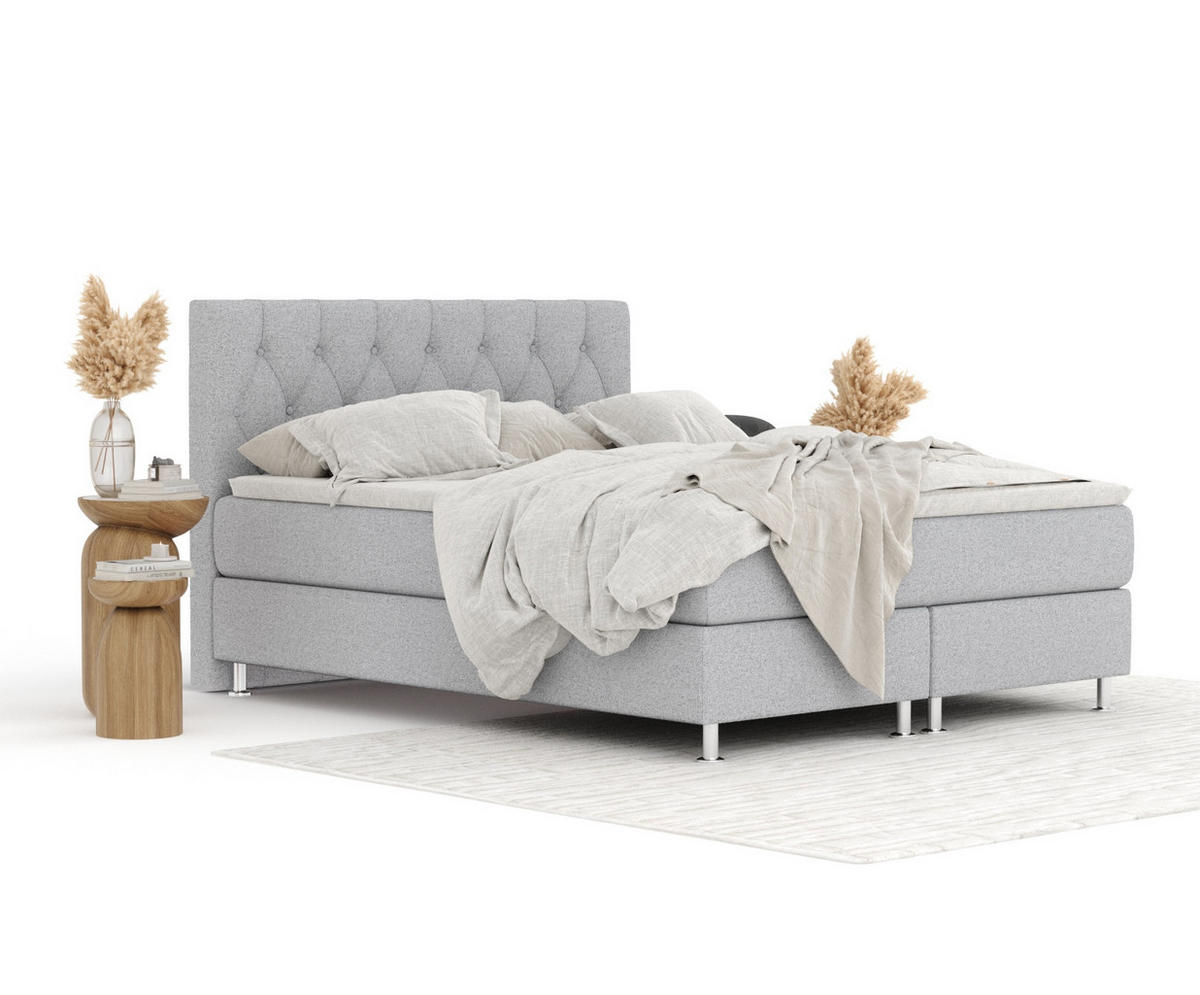 BOXSPRINGBETT Excelsior Hellgrau 200/200 cm mit Latex-Topper - Silberfarben/Hellgrau, Holz/Holzwerkstoff (200/200cm) - Maison de Reve