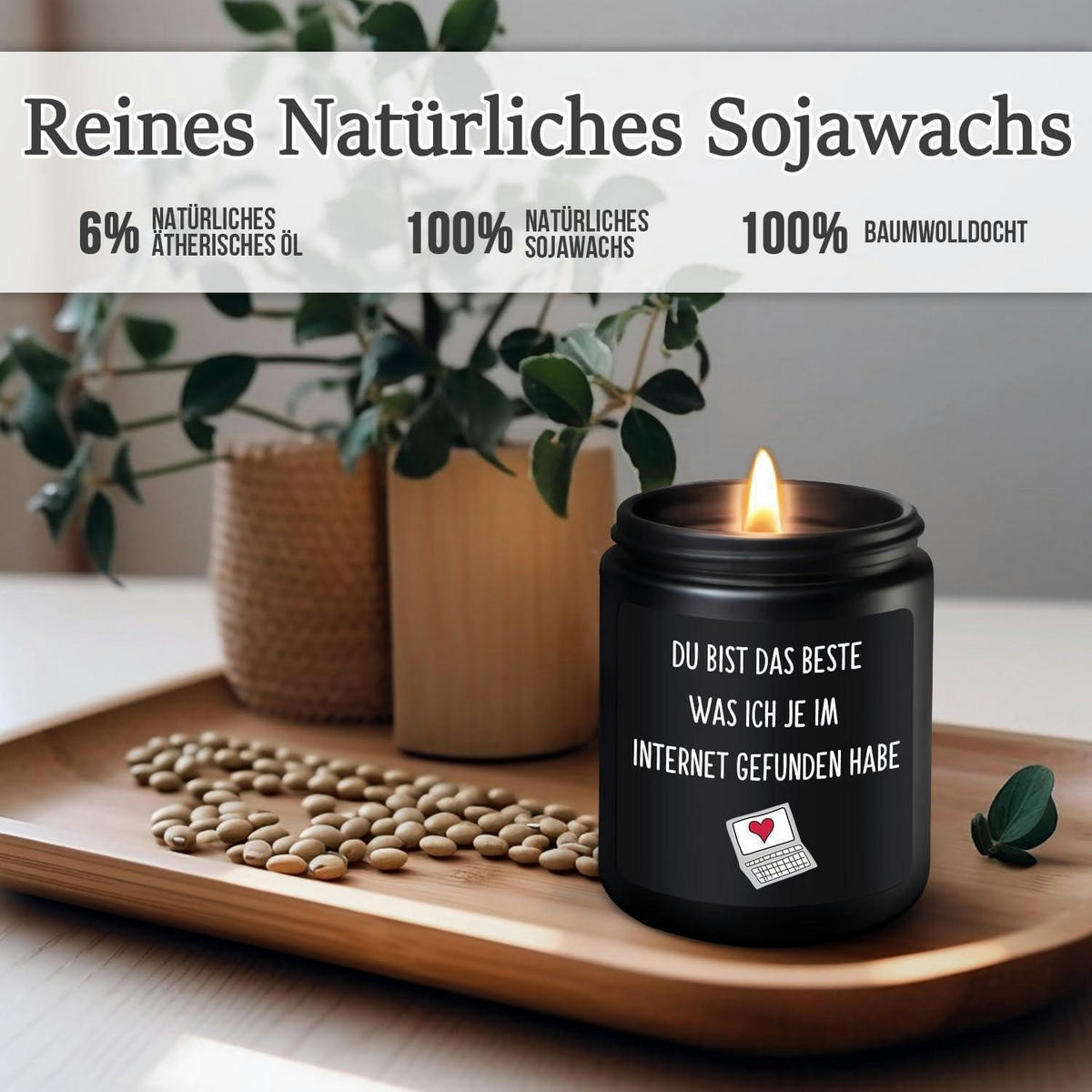 DUFTKERZE Sandelholz mit Spruch "Du bist das Beste was ich je im Internet gefunden habe", schwarz - Schwarz, Paraffin (9cm)