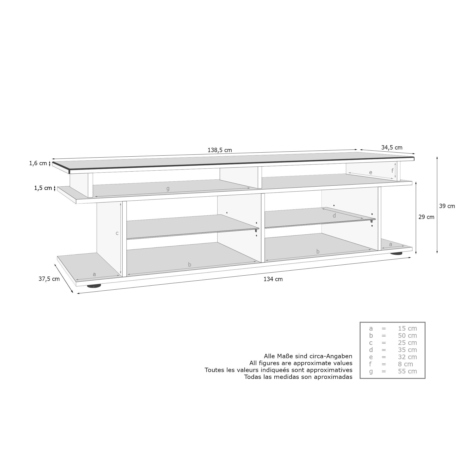 Thumbnail - Vladon Lowboard, Grau, Holzwerkstoff, 138.5x39x37.5 cm, Wohnzimmer, Wohnwände, Lowboards, Lowboards stehend