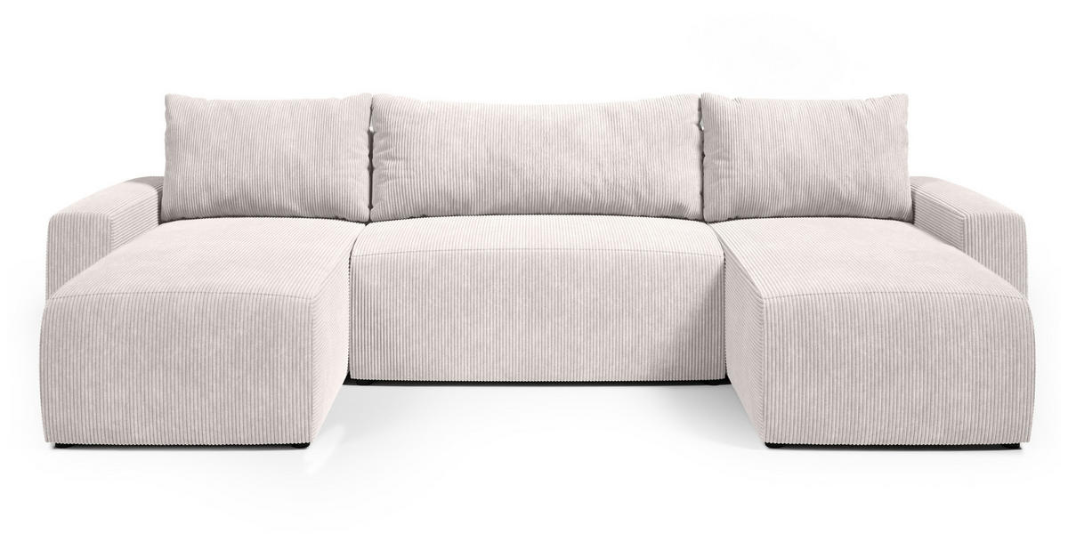 WOHNLANDSCHAFT Plush mit Schlaffunktion Weiß Cord - Creme, Kunststoff/Textil (315/72/145cm) - Bromarkt