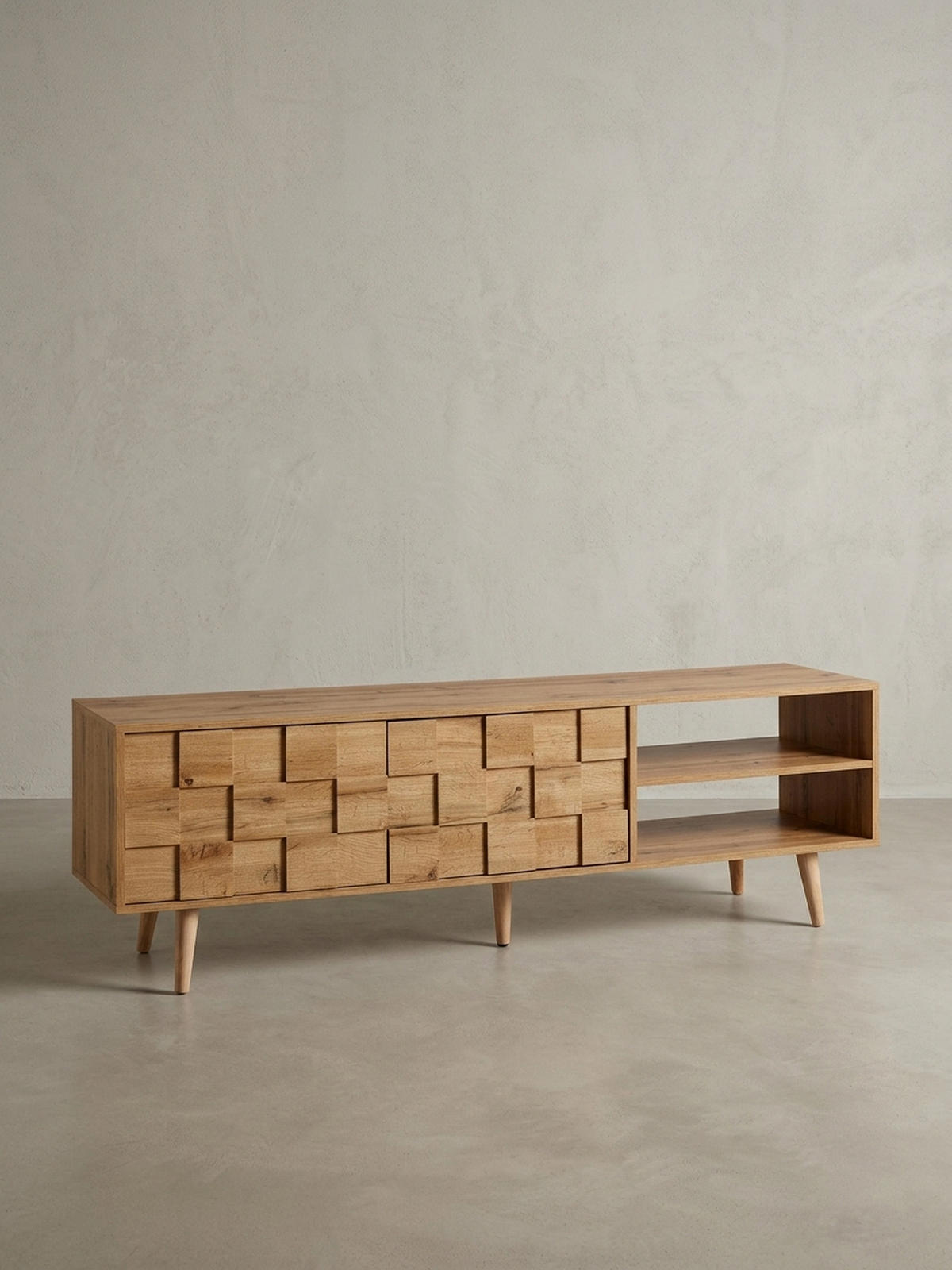 LOWBOARD Eiche-Dekor Modern Stil für 70-Zoll Fernseher - Braun, Eichenholz/Holz (160/51/40cm) - KADIMA DESIGN