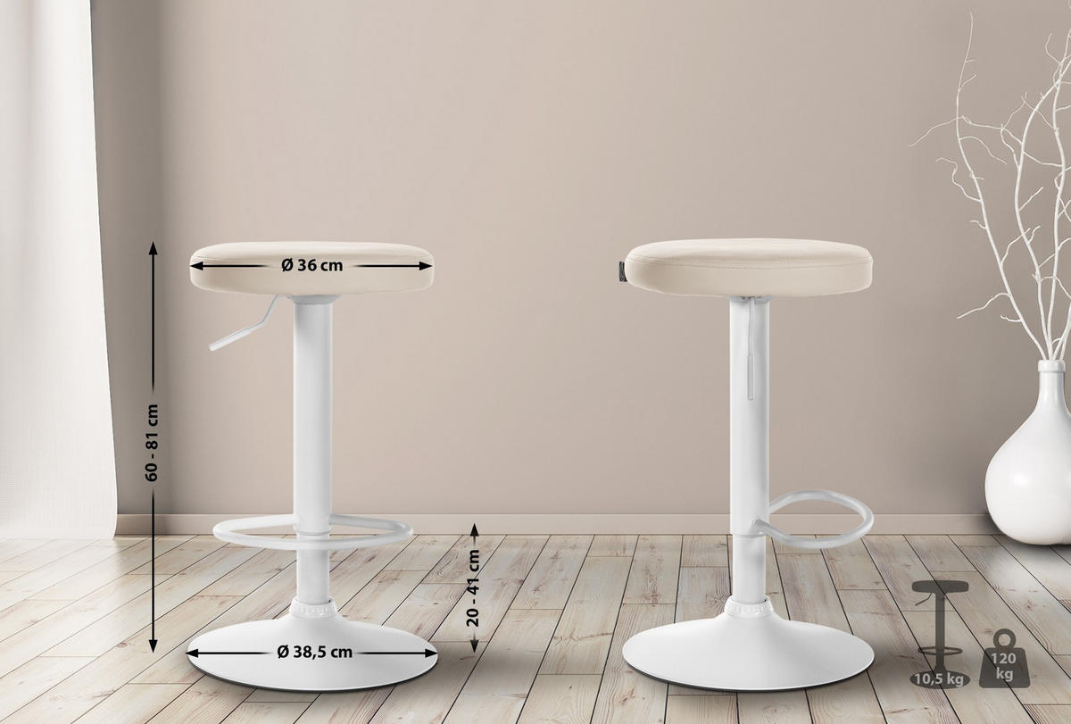 BARHOCKER Ponte 60-81 cm Creme - Creme, Leder (38.5/60/38.5cm) - furnicato
