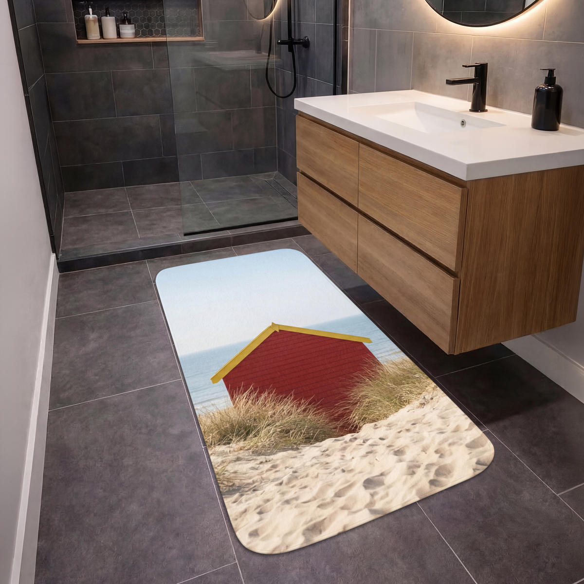 KOUPELNOVÁ PŘEDLOŽKA Pláž - Chaty - Barevné - Duny 60x120 cm - různobarevná, textil/plast (60/120cm) - OnlyWow