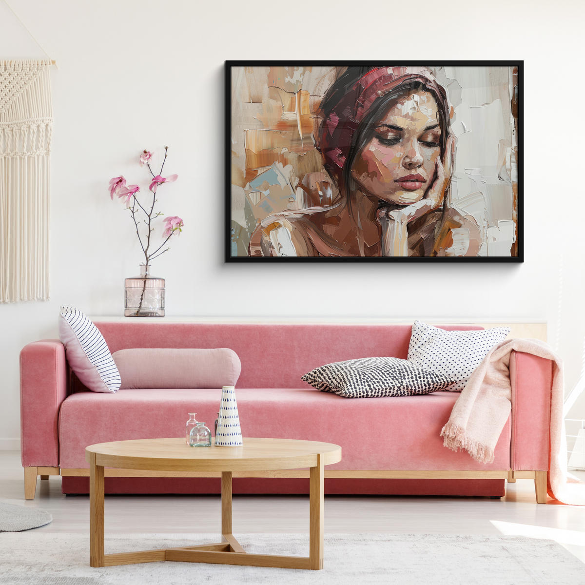 POSTER MIT RAHMEN Frau - Lackierung - Porträt - Modern 120x80 cm - Altrosa, Papier (120/80cm) - MuchoWow