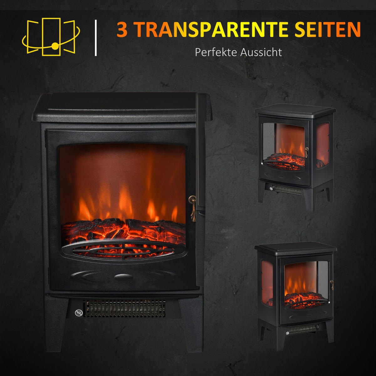 ELEKTROKAMIN Stahl ABS Schwarz - Schwarz, Metall (26/54.8/39cm) - HOMCOM