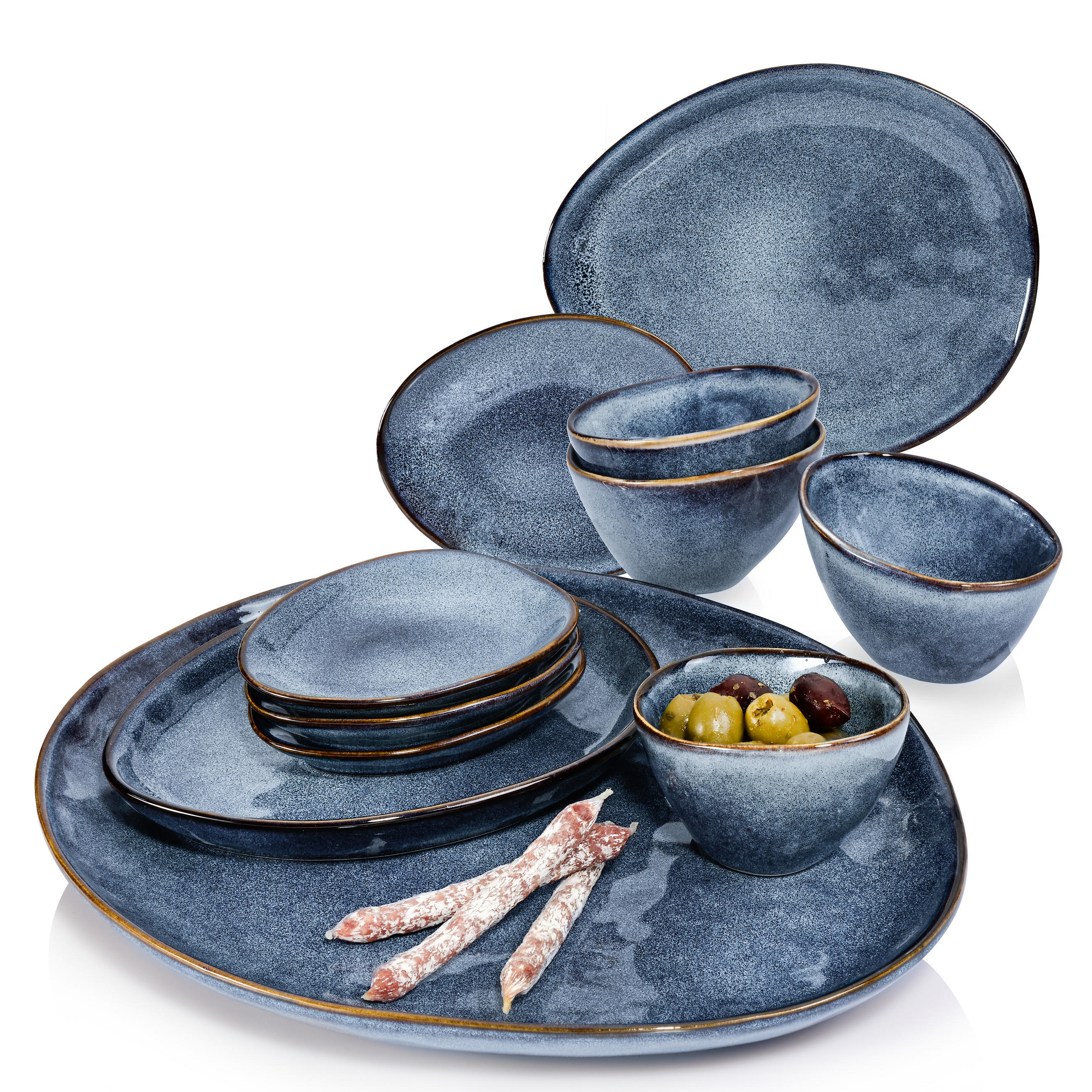 SERVIERPLATTEN SET DARWIN - 11 teilig aus Steingut - Blau, Keramik (16.5/32/38cm) - Sänger