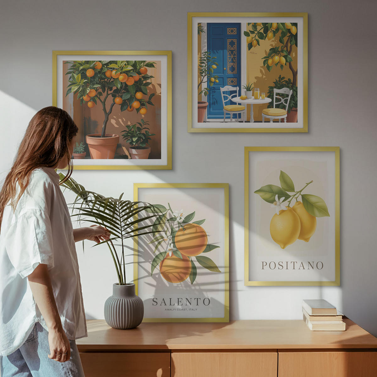 BILDER SET 4er Set - 50x50 cm & 40x60 cm Goldrahmen - Amalfi-Zitronen und -Orangen - Goldfarben, Kunststoff (50/50cm) - TULUP