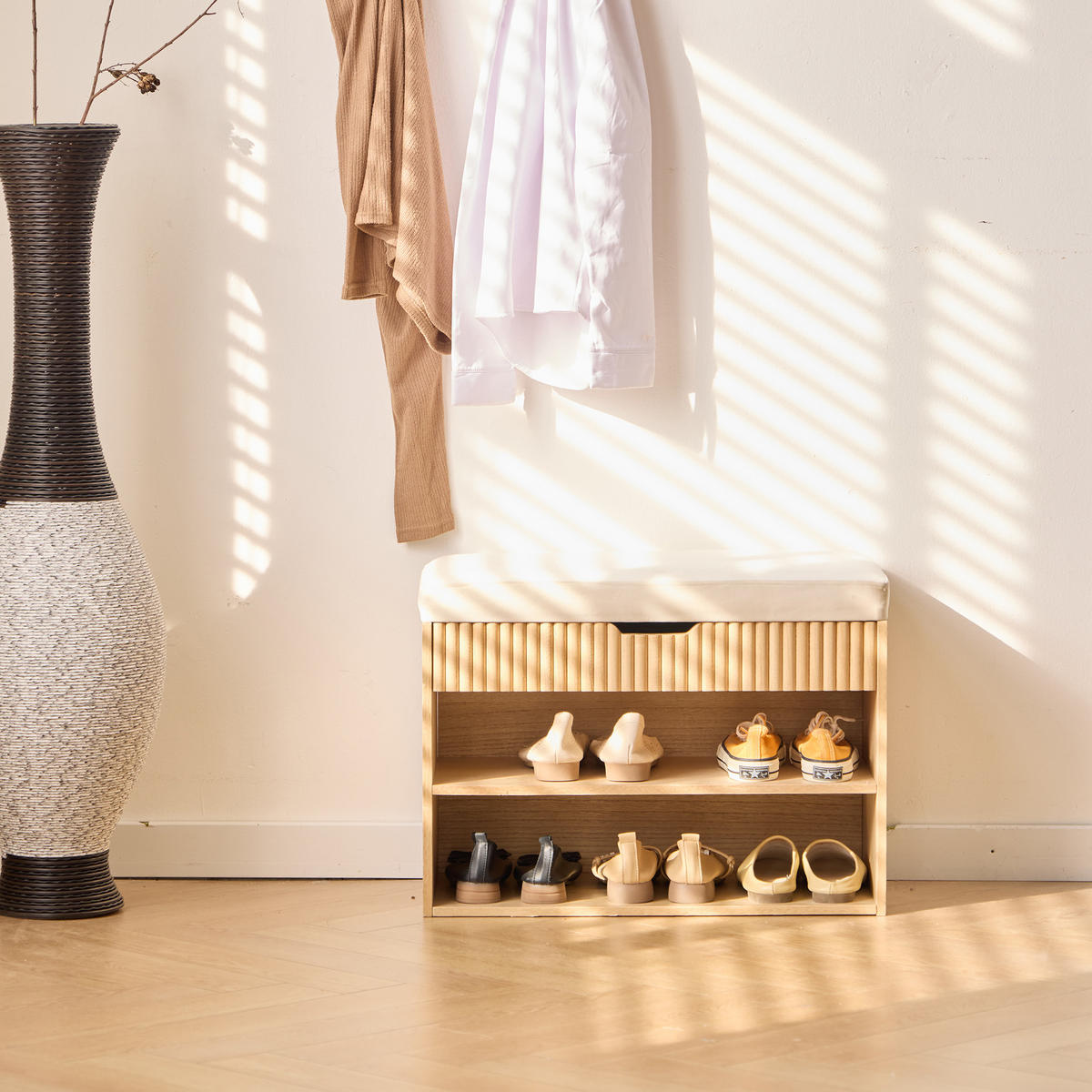 SCHUHBANK Holz Beige - Beige, Holz (60/44/30cm) - Nordlys