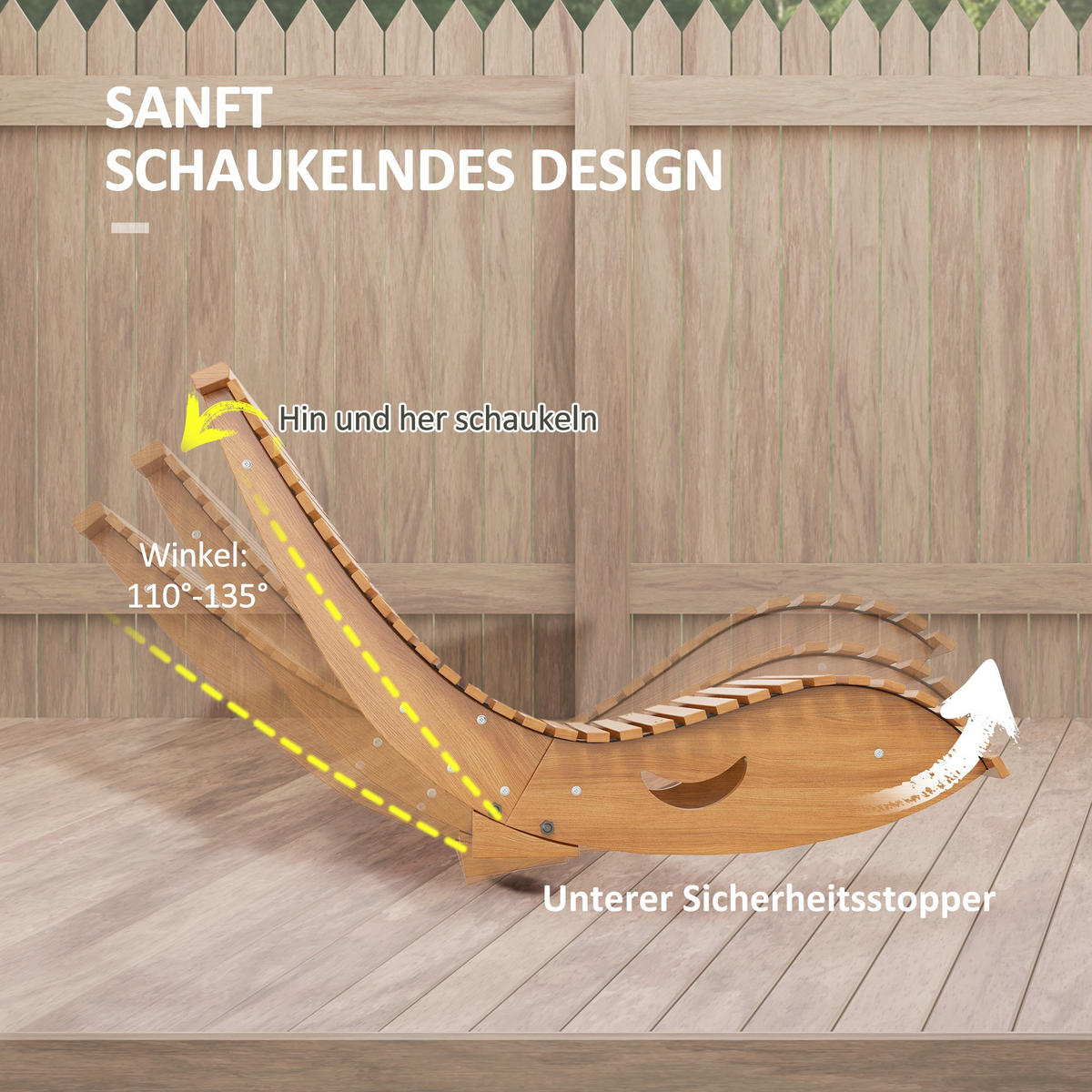 SCHAUKELSTUHL aus Holz, Ergonomisch, Kippschutz, für Balkon, Terrasse, Teak - Teakfarben, Holz (60/60/130cm) - Outsunny
