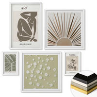 WANDBILDER 5er-Set - 50x50 cm & 20x30 cm & 40x60 cm Weißer Rahmen - Pflanzenmotive in gedeckten Farben - Weiß, Kunststoff (40/60cm) - ArtPrintCave