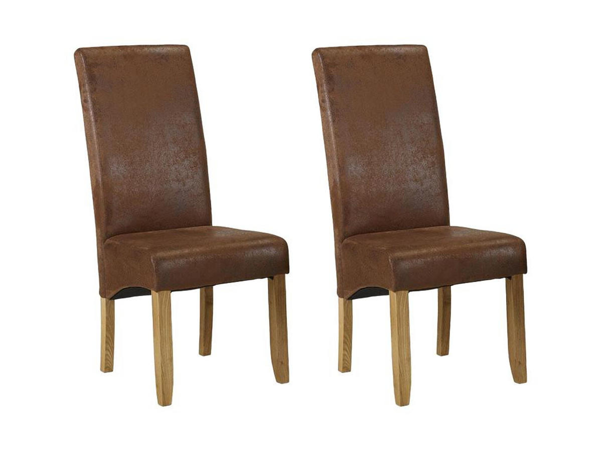 STUHL 2er-Set - Microfaser - Helles Holz - SANTOS - Braun, Textil (63/107/47cm) - Vente-Unique