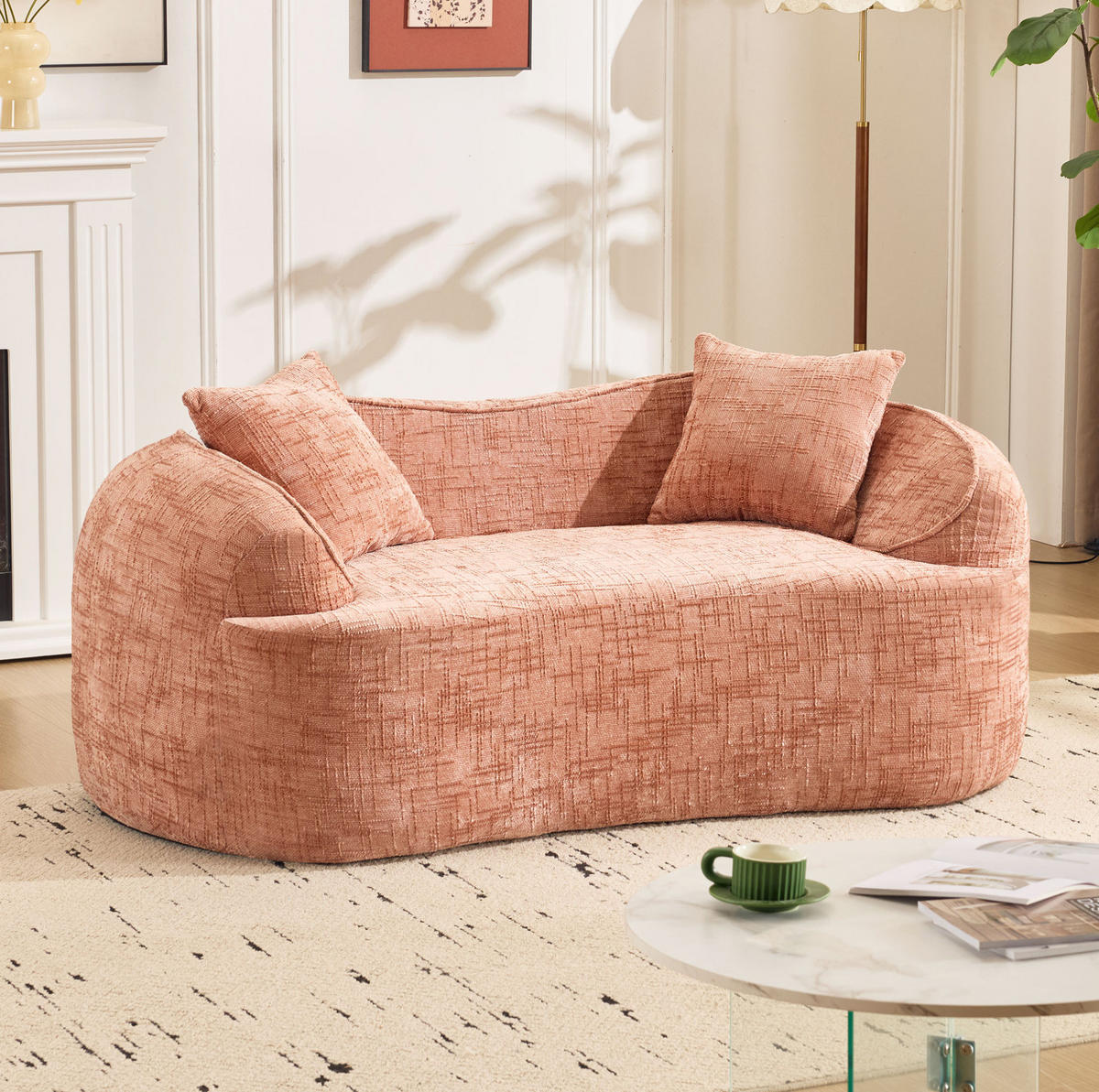 2-SITZER-SOFA gebogen, mit Armlehnen und Federkernpolsterung, sofort einsatzbereit, Pink - Rosa, Kunststoff (87/70/170cm) - Redom