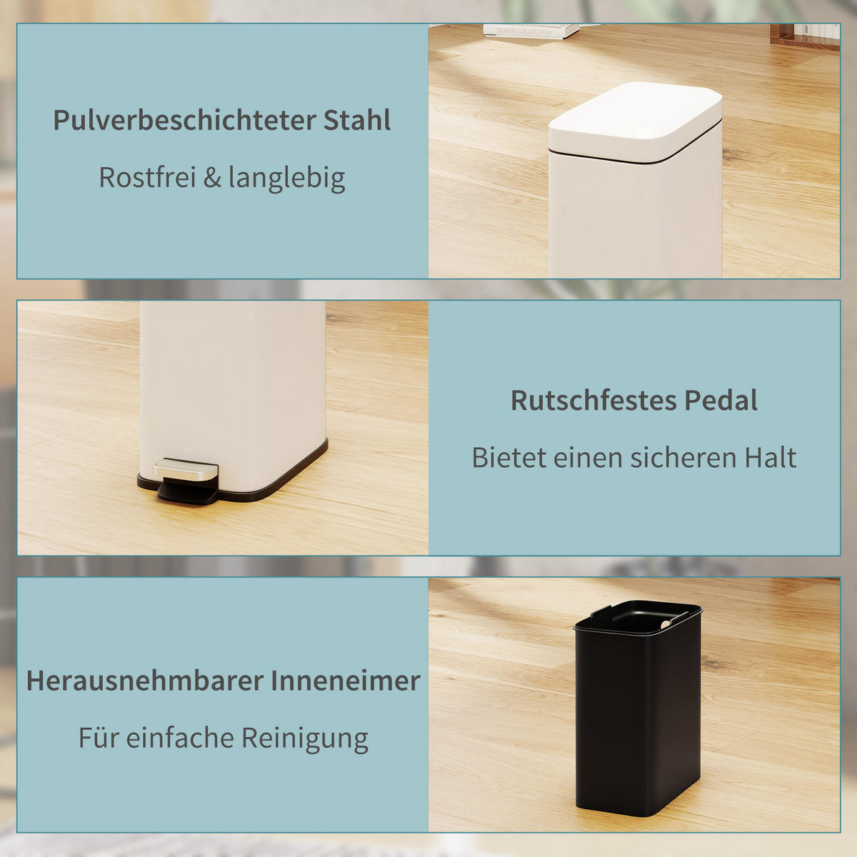 MÜLLEIMER Weiß 29.2/14.0/32.0 cm - Weiß, Metall (14/32/29.2cm) - HOMCOM