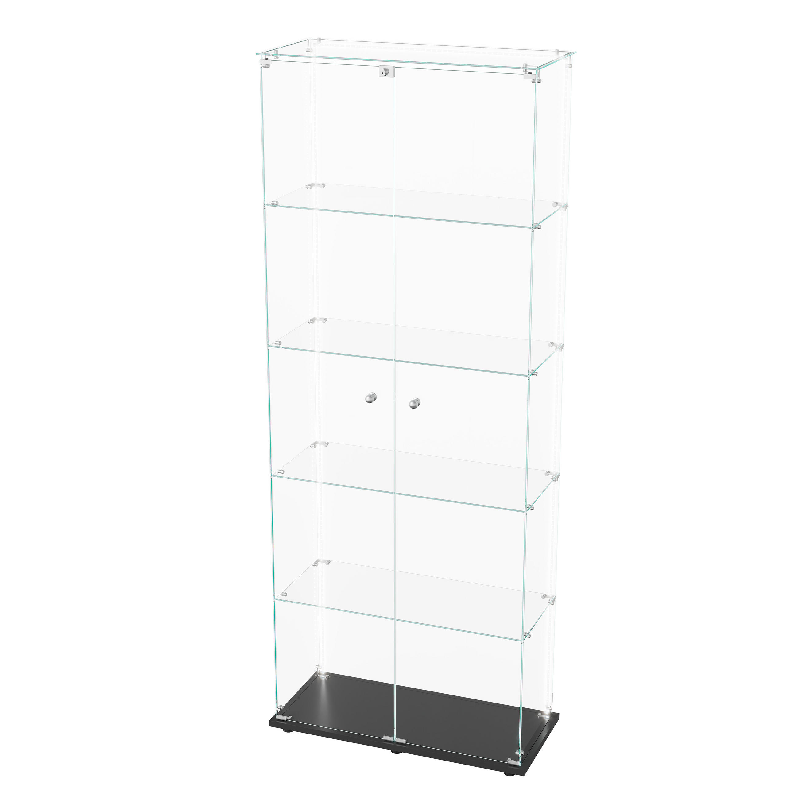 VITRINE 5-stufig mit Doppeltüren, Schwarzrahmen - Schwarz, Glas (78.5/186.5/34.5cm) - Joyfair