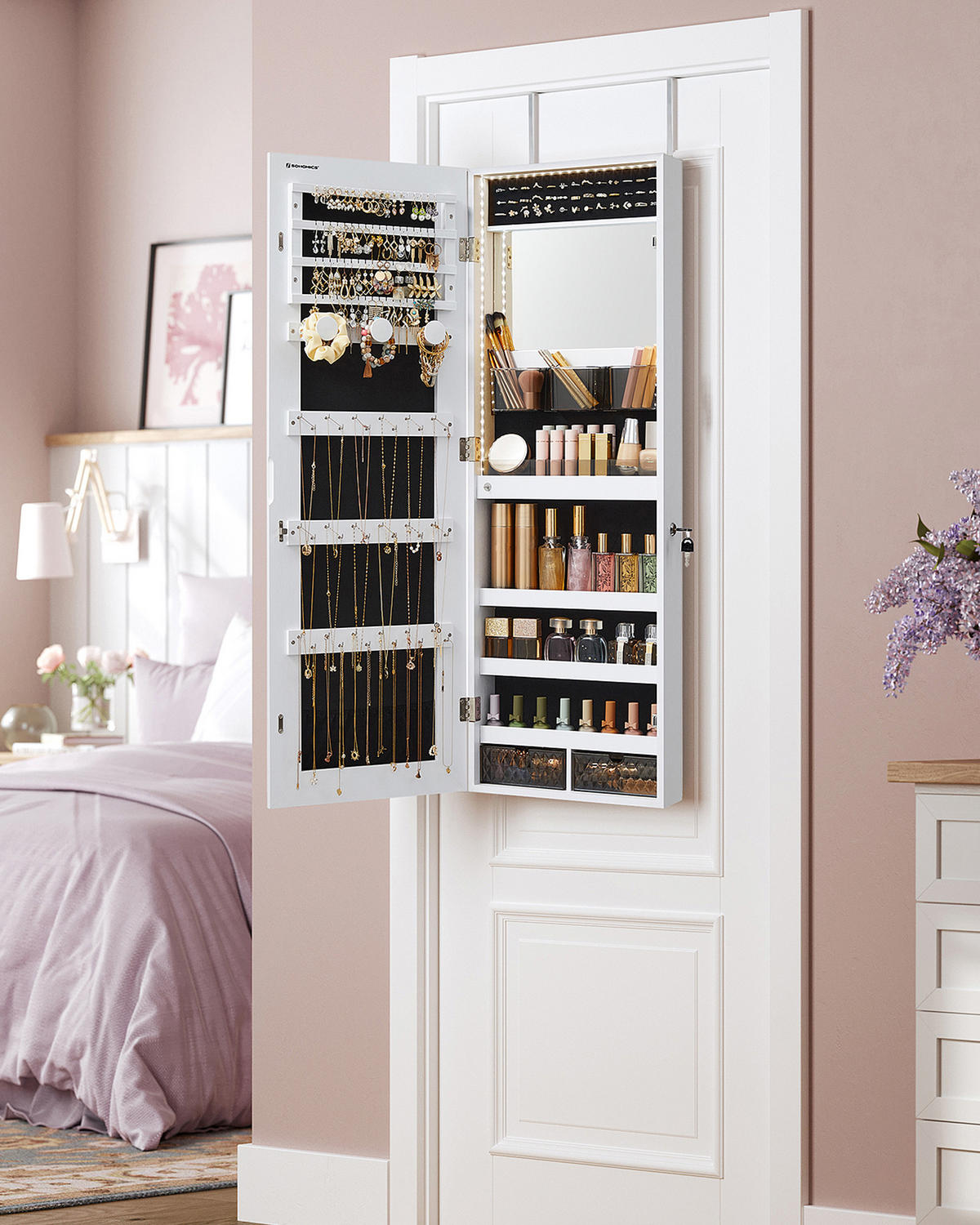 SCHMUCKSCHRANK Betty - Weiß, Holzwerkstoff (10/108/37cm) - SONGMICS