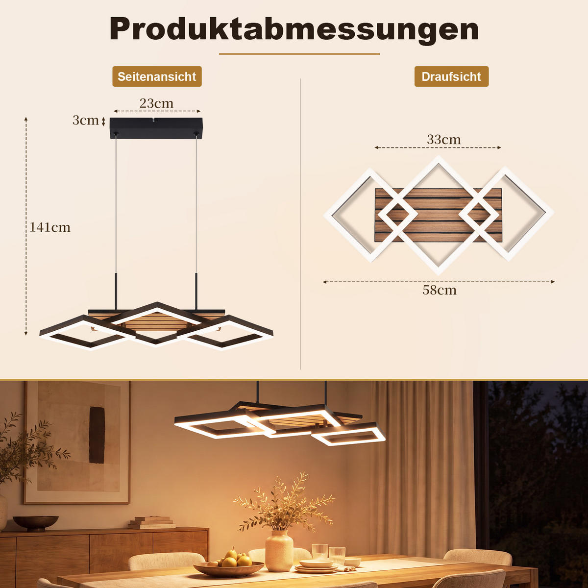LED PENDELLEUCHTE Vespric 58/31/141 cm - Schwarz, Kunststoff/Metall (58/31/141cm) - ZMH
