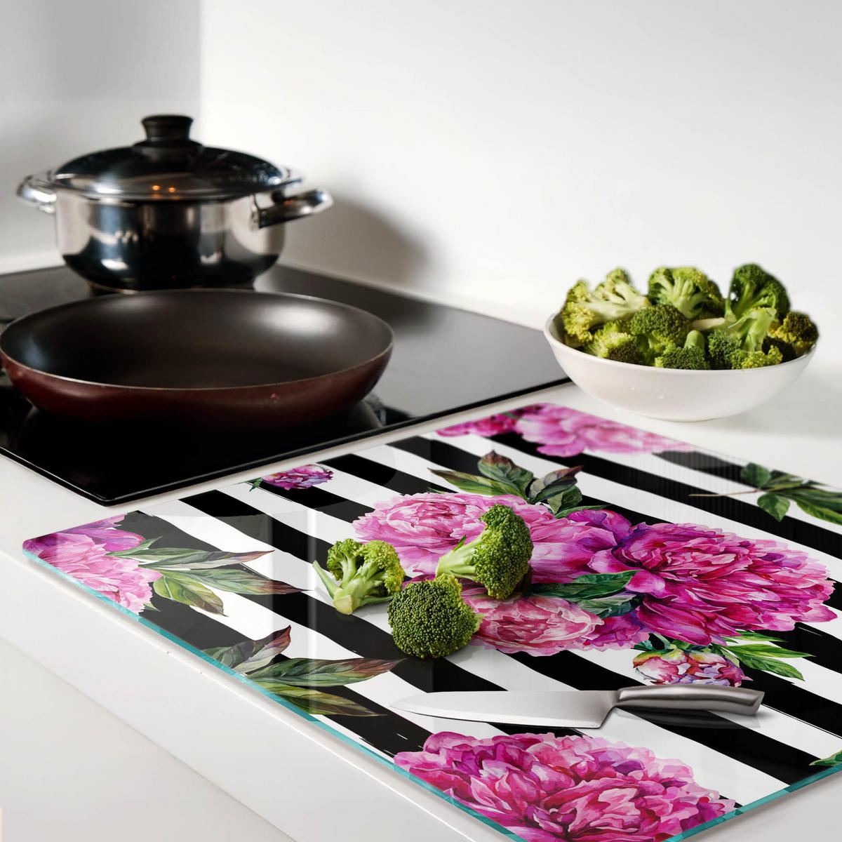 GLASPLATTE 60x52 cm Rosa Pfingstrosen - Pink, Glas (60/0.4/52cm) - TULUP